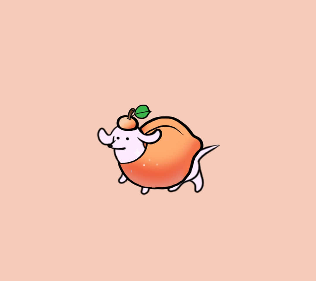 Cute Animations 桌布 壁紙 — 一個可愛的卡通生物，形狀像柳橙，頭上有片綠葉，站在柔和的桃色背景前。