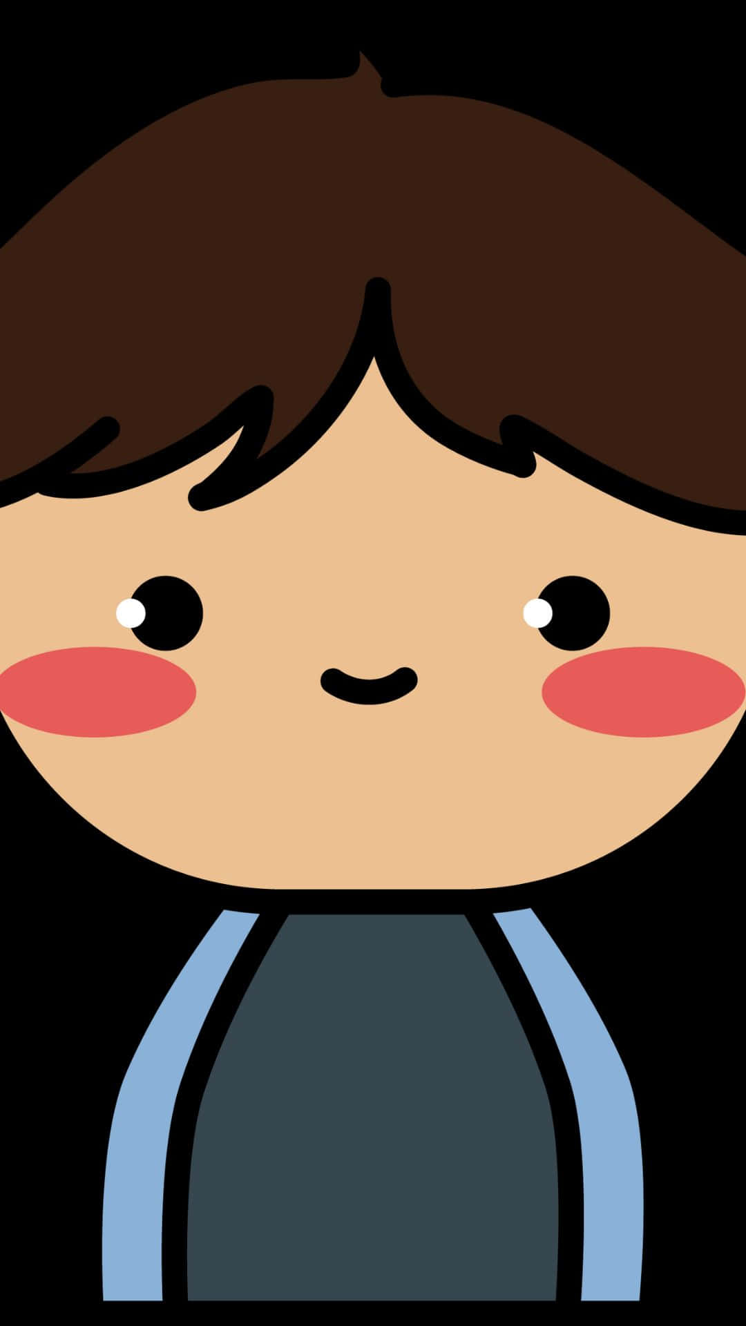 Handsome Boy 桌布 壁紙 — 一個可愛的卡通男孩，棕色頭髮，玫瑰色臉頰，在黑色背景上微笑。