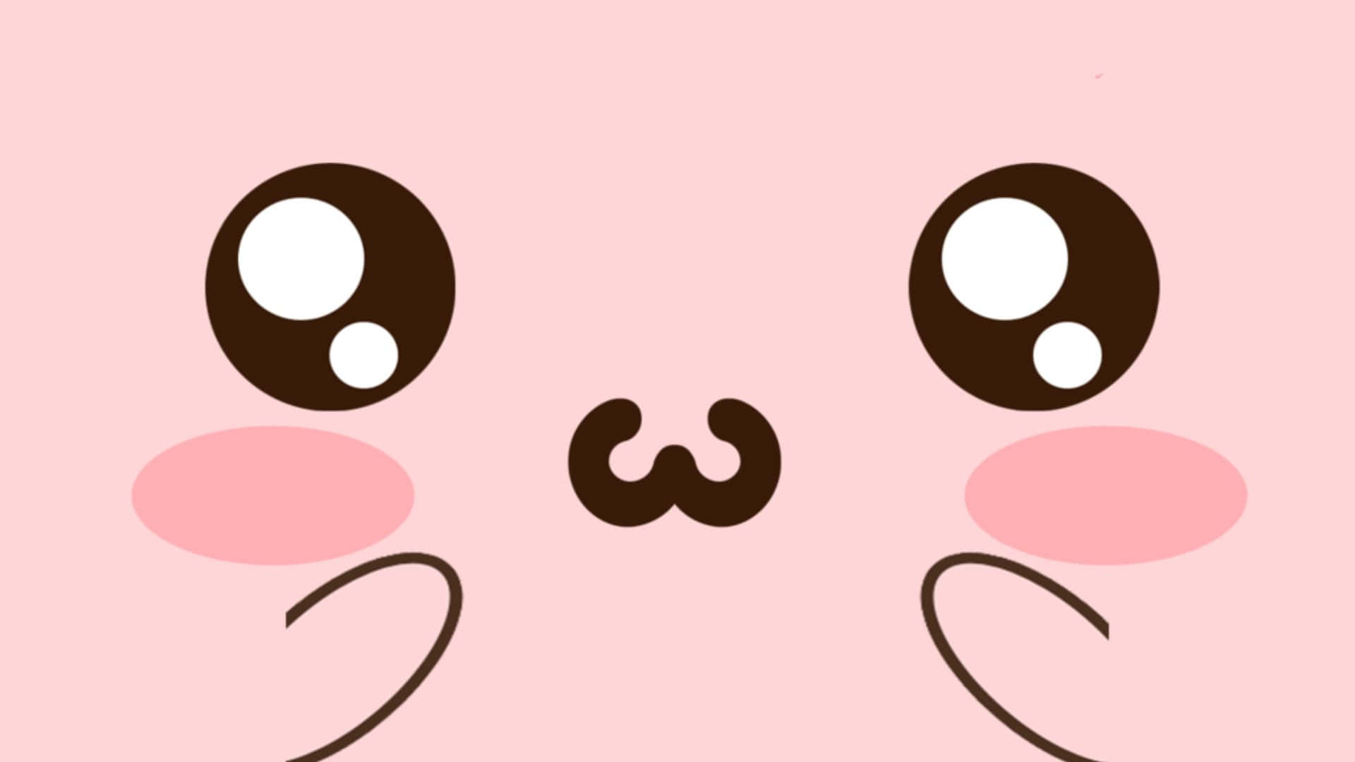 Kawaii Emoticon 桌布 壁紙 — 一個可愛的卡通臉，有大圓眼、粉紅臉頰和小鼻子，在柔和的粉紅色背景上。