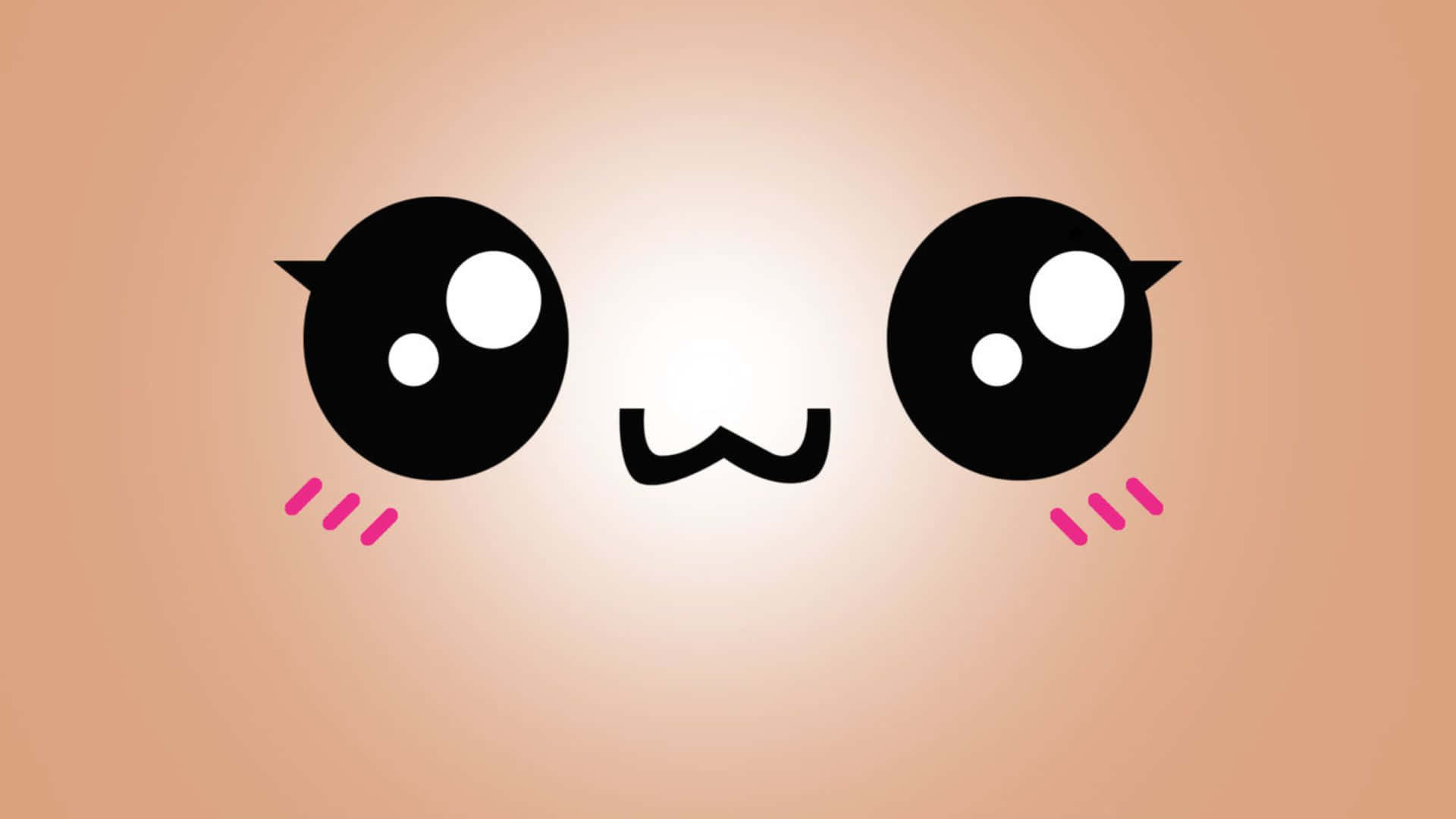 Kawaii Emoticon 桌布 壁紙 — 一個可愛的卡通臉，有大黑眼睛和粉紅色腮紅線條，在柔和的蜜桃色背景上。