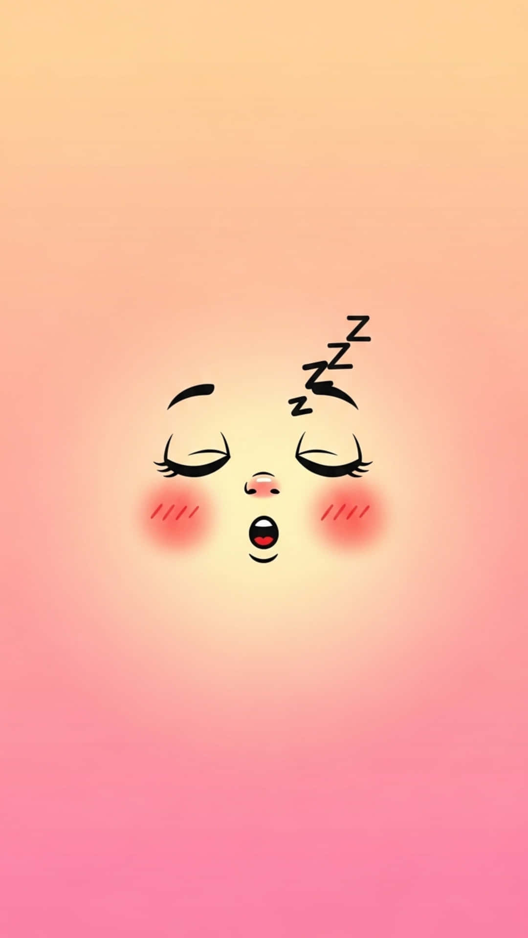 Adorable Sleepy Cartoon Face with Rosy Cheeks, Peach to Pink Gradient Background 壁紙 — 一個可愛的卡通臉，閉著眼睛，帶有zzz符號，在柔和的粉紅到橙色漸變背景上平靜地睡著。