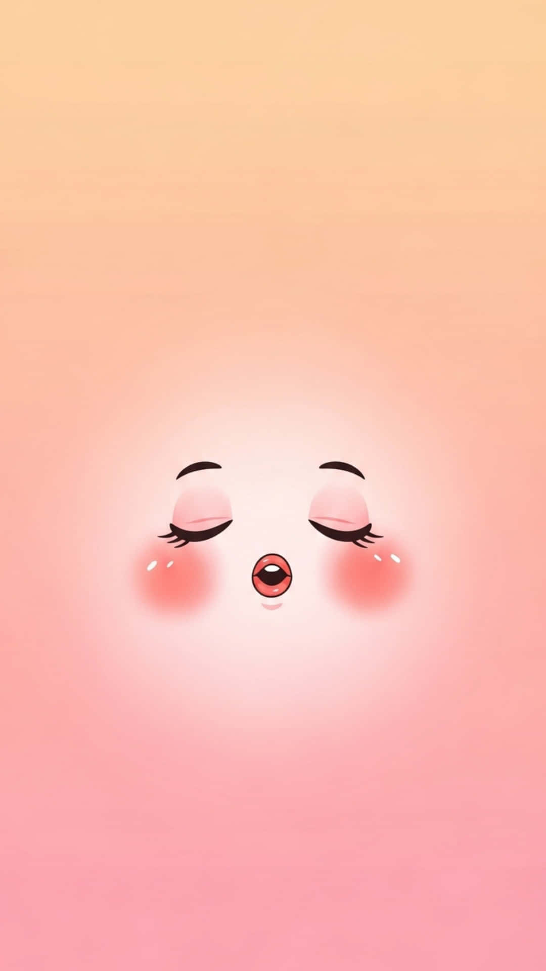 Adorable Sleepy Cartoon Face with Rosy Cheeks, Peach to Pink Gradient Background 壁紙 — 一個可愛的卡通臉，閉著眼睛，玫瑰色的臉頰，在漸變粉紅色背景上溫柔地微笑。