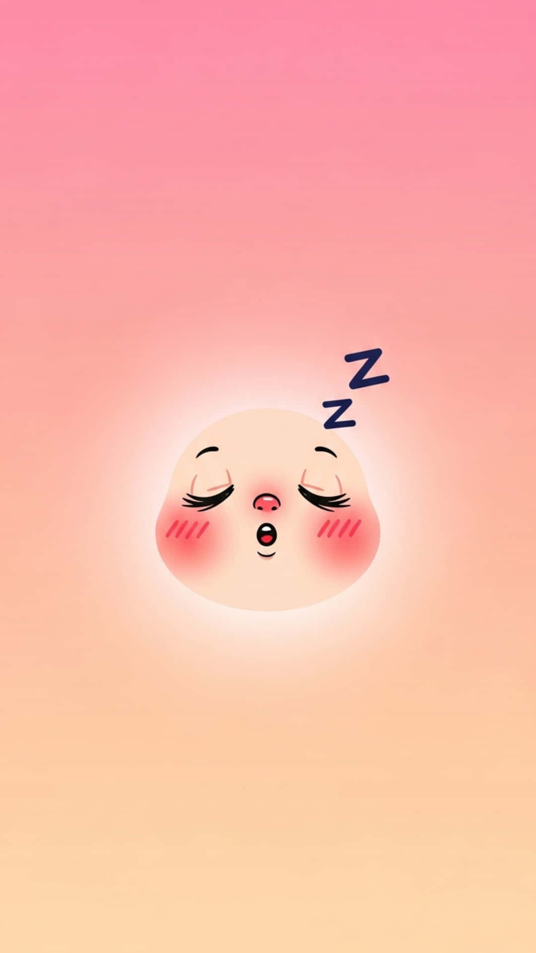Adorable Sleepy Cartoon Face with Rosy Cheeks, Peach to Pink Gradient Background 壁紙 — 一個可愛的卡通臉，閉著眼睛，臉頰紅潤，在柔和的粉紅到蜜桃漸變背景上安詳地睡著。