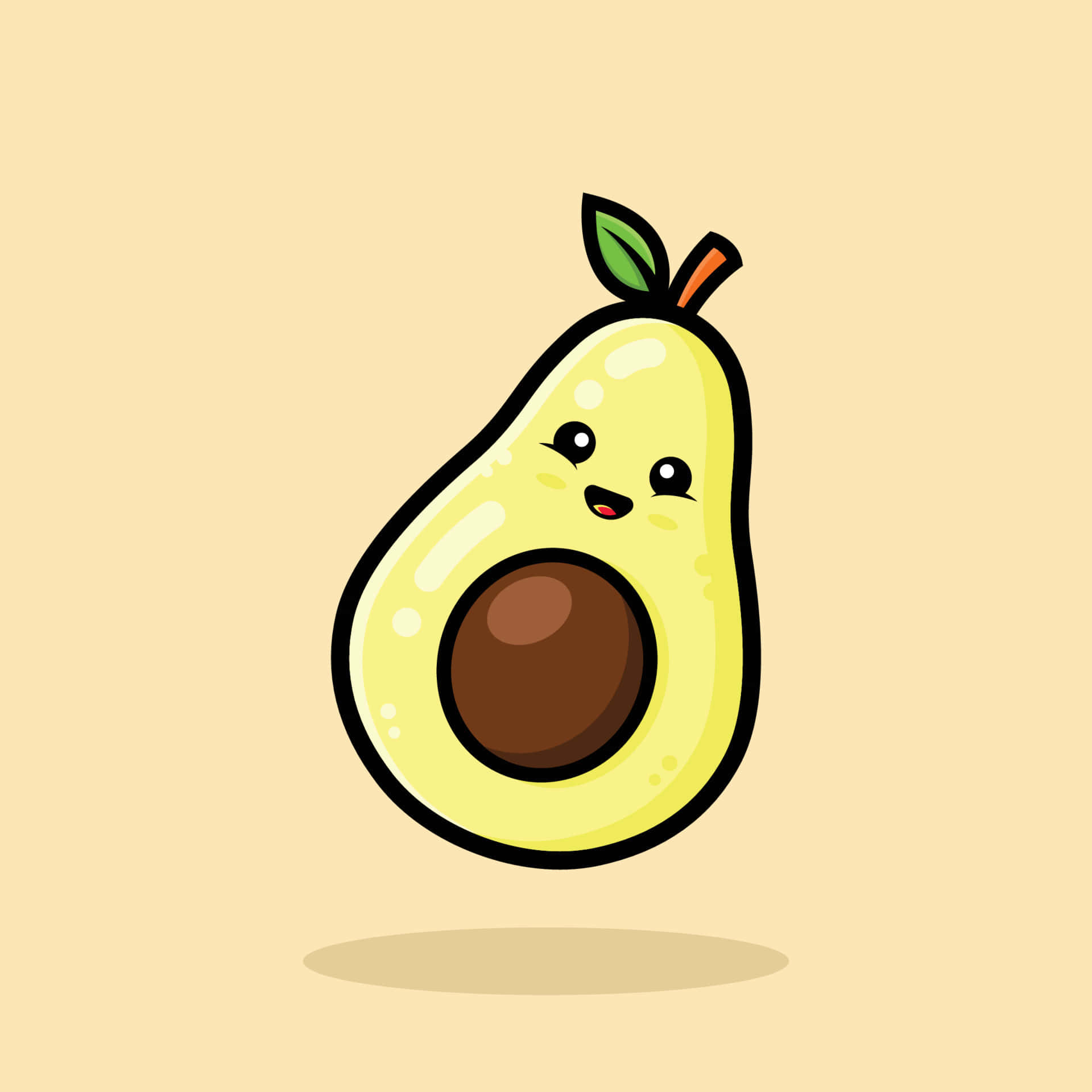 Cute Avocado 桌布 壁紙 — 一個可愛的卡通酪梨，有眨眼的表情和綠色葉子，在柔軟的米色背景上。