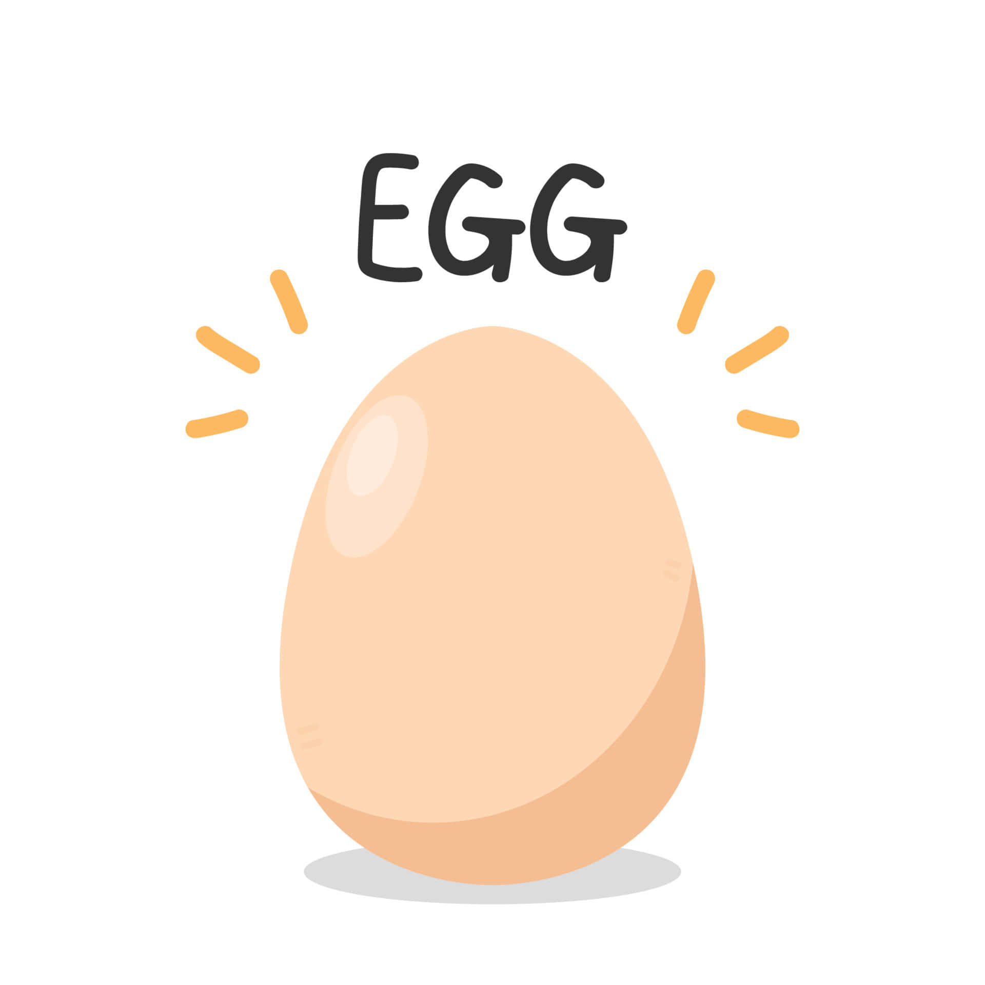 Egg White 桌布 壁紙 — 一個可愛的卡通雞蛋，上面有「EGG」字樣，兩側有黃色閃光。