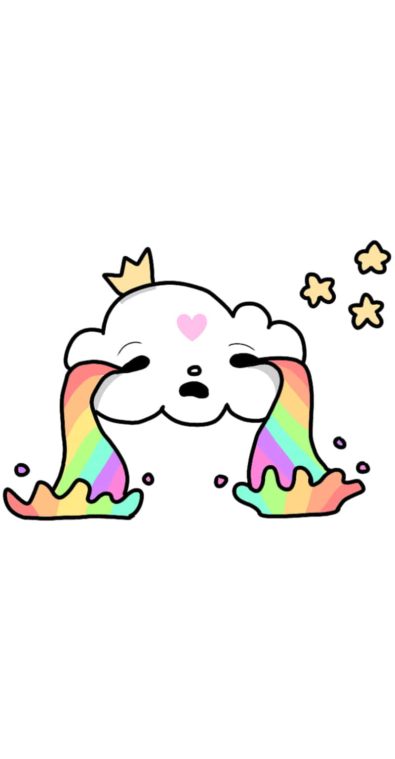 Cute Rainbow Pastel 桌布 壁紙 — 一個可愛的卡通雲朵，戴著皇冠和愛心腮紅，快樂地降下彩虹和星星。