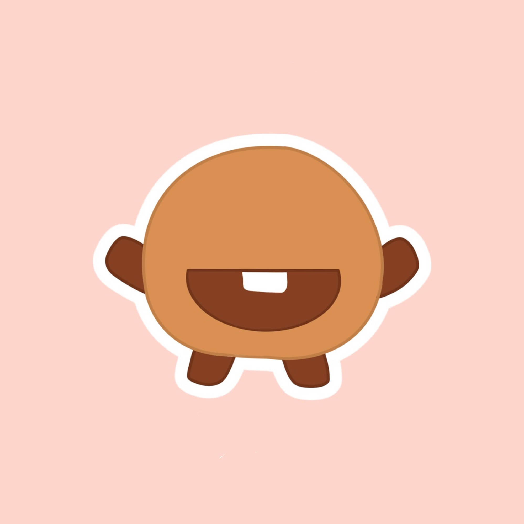 shooky bt21 桌布 壁紙 — 一個可愛的卡通餅乾角色，咧嘴大笑，帶有白色輪廓，漂浮在柔和的粉紅色背景上。