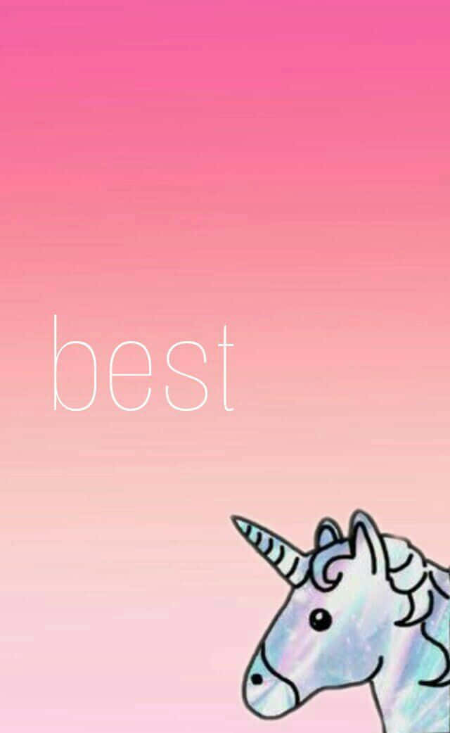 Best Friends Forever iPhone 桌布 壁紙 — 一個可愛的插圖獨角獸頭從右下角探出，背景是柔和的粉紅色漸層天空，並有白色的 best 字樣。