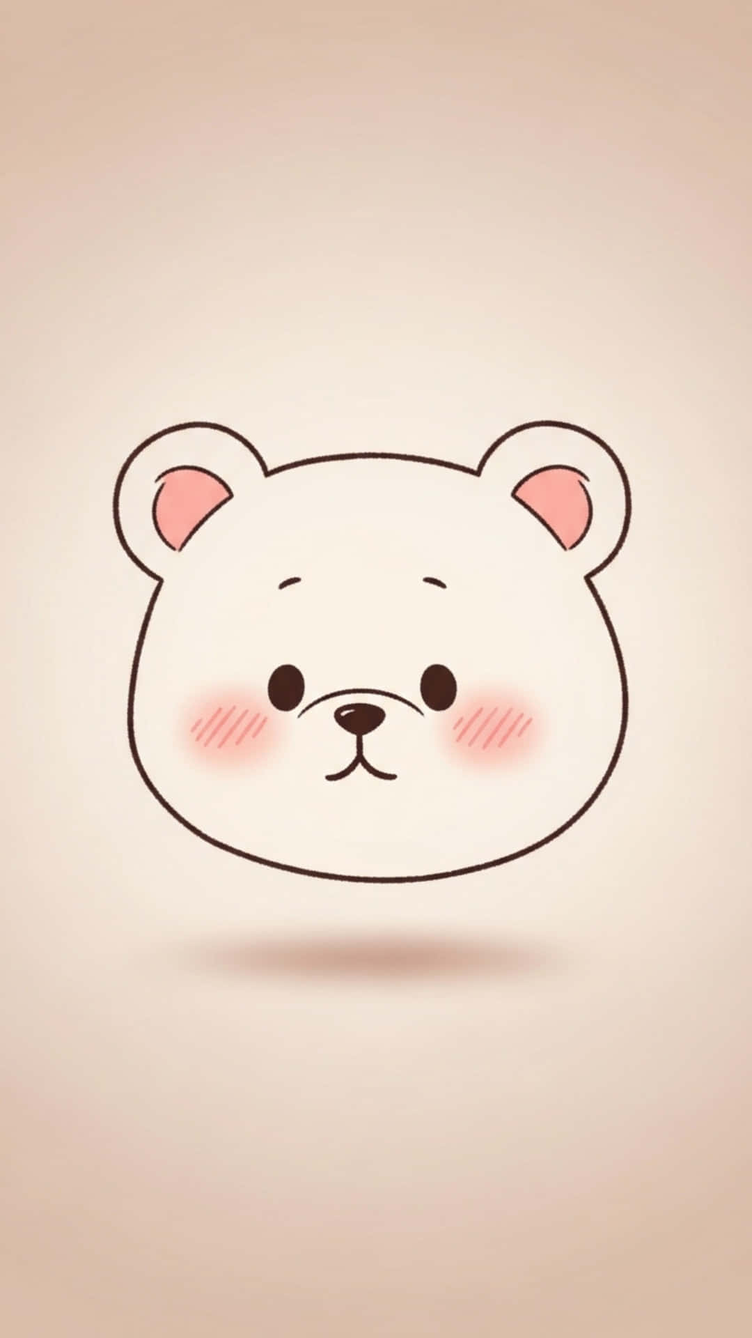 Cute Shy Face with Small Heart Above Head, Muted Purple Background with Glow Halo 壁紙 — 一個可愛的極簡卡通熊臉，帶有玫瑰色臉頰和柔和腮紅色調，在溫暖的米色背景上。