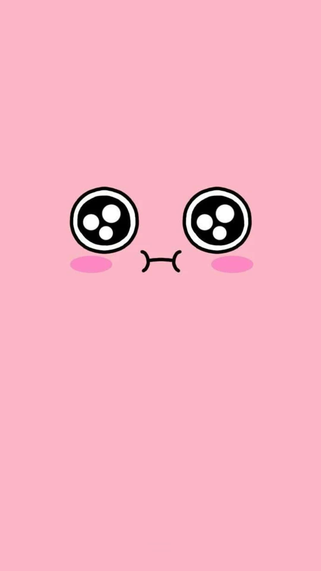 Kawaii Emoticon 桌布 壁紙 — 一個可愛的極簡卡通臉，有大圓眼睛和腮紅，在純粉色背景上。