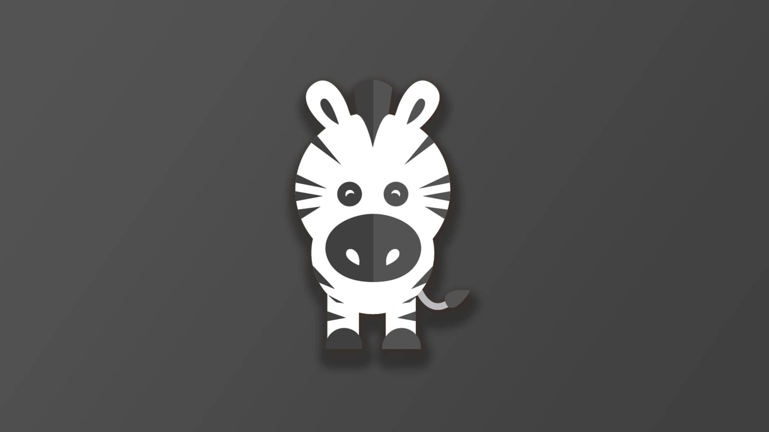 Zebra 桌布 壁紙 — 一個可愛的極簡斑馬圖示，帶有醒目的黑白條紋，居中在深灰色漸變背景上。