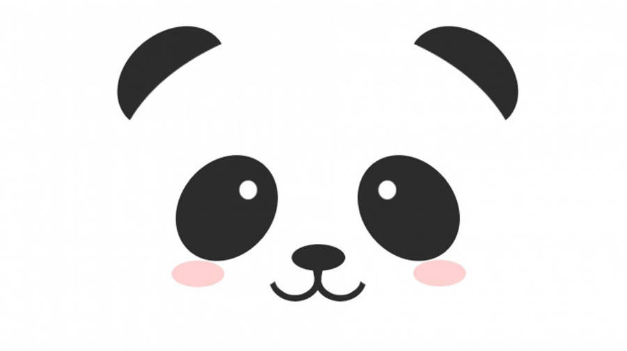 Beautiful Panda 桌布 壁紙 — 一個可愛的極簡熊貓臉，有大黑眼睛、粉紅臉頰和簡單彎曲的耳朵，白色背景。