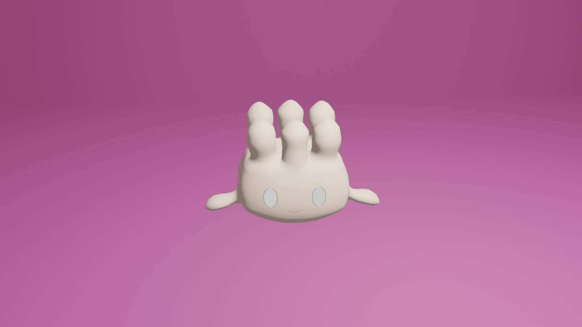 桌布 壁紙 — 一個可愛的白色3D渲染生物，有三個圓角角和簡單的眼睛，坐在純粉色漸變背景中央。