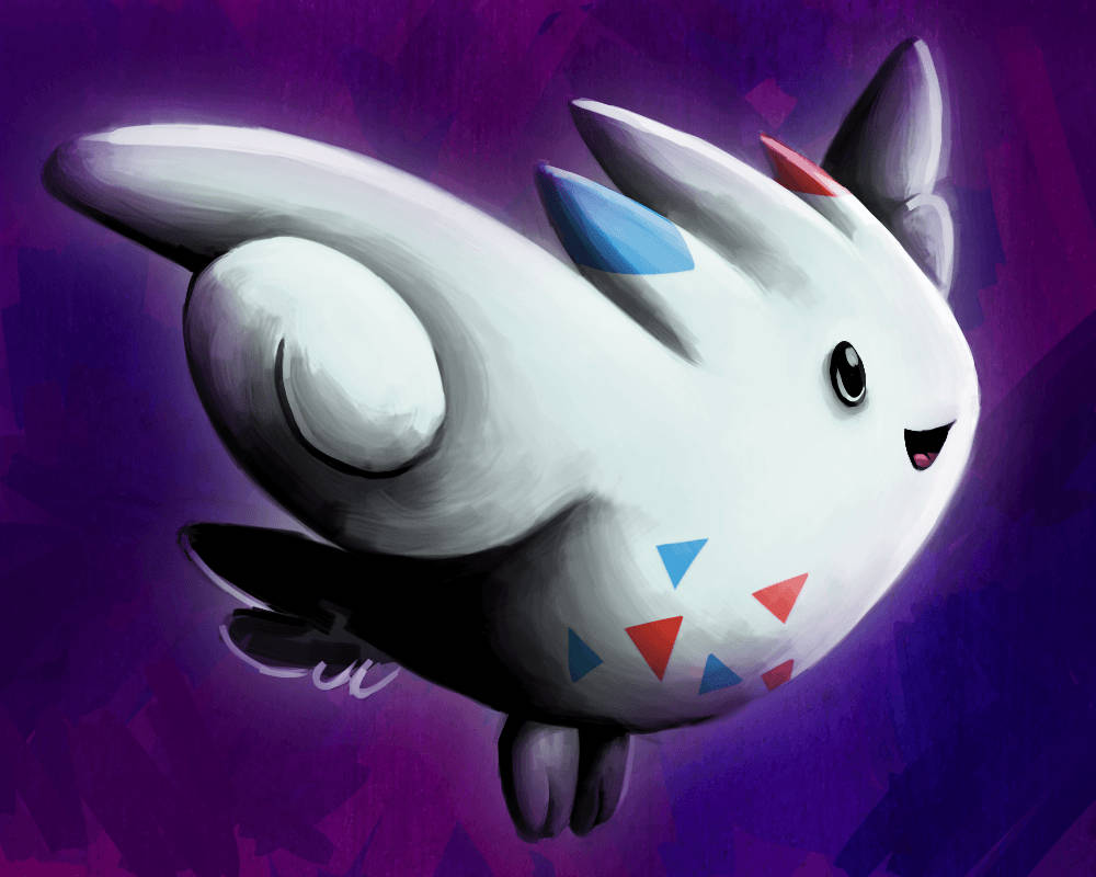 寶可夢 桌布 壁紙 — 一個可愛的白色動漫生物，帶有藍色和紅色三角形，漂浮在充滿活力的紫色背景上。