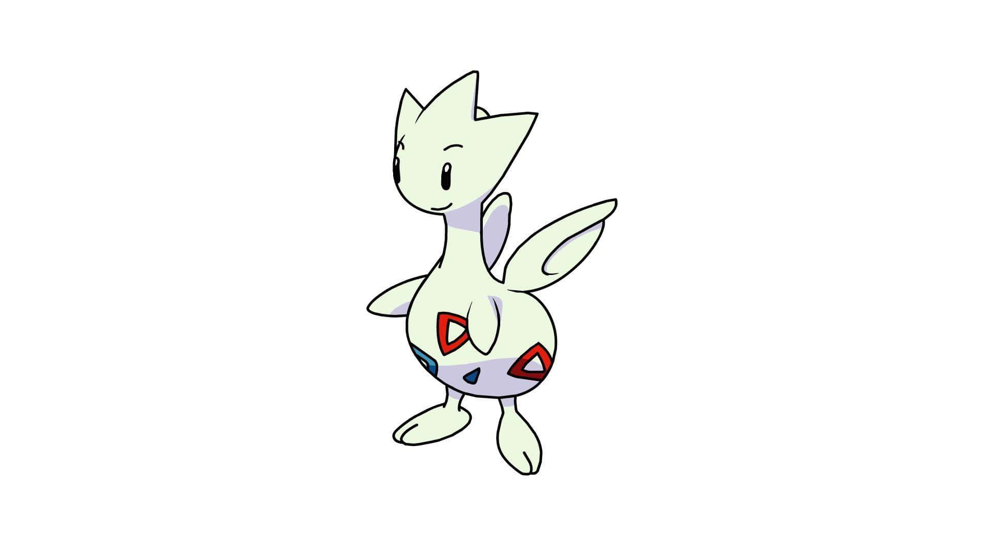 Pokemon Aesthetic 桌布 壁紙 — 一個可愛的白色卡通生物，帶有紅色三角形標記，站在純白色背景前。