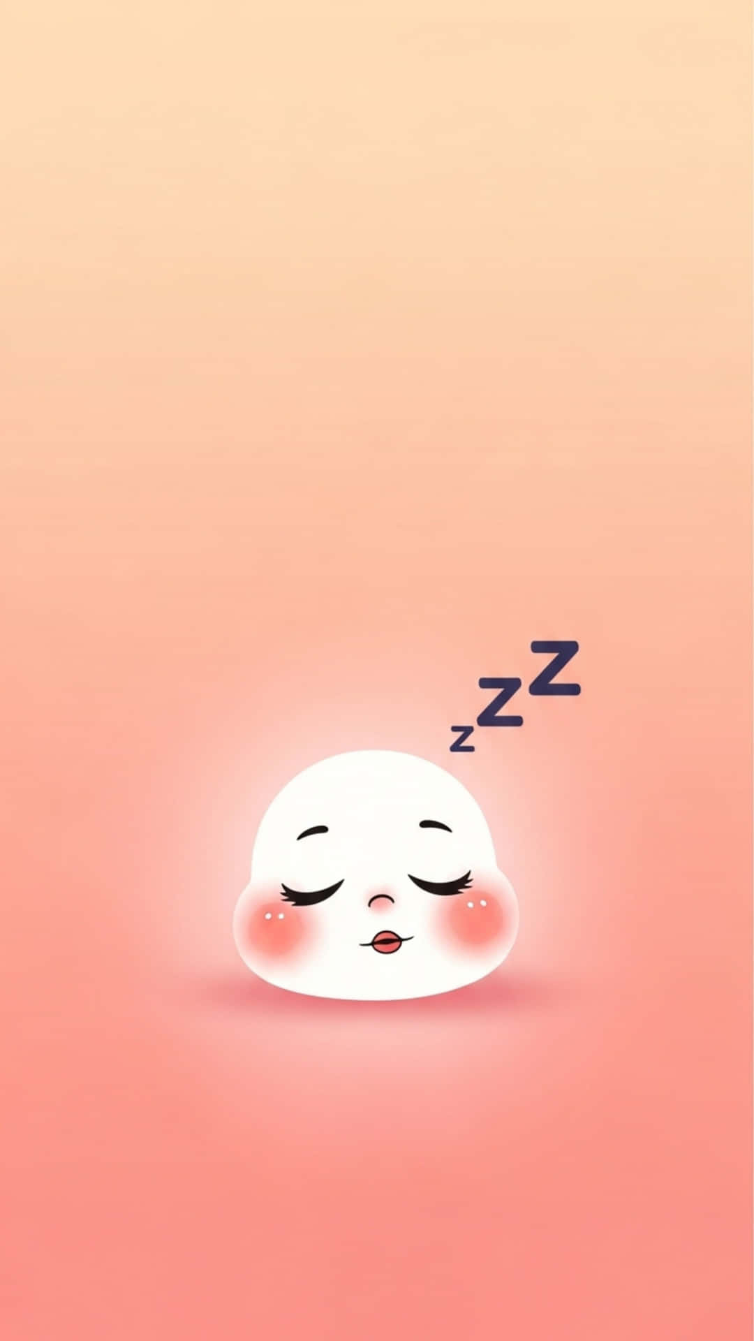 Adorable Sleepy Cartoon Face with Rosy Cheeks, Peach to Pink Gradient Background 壁紙 — 一個可愛的白色卡通臉，閉著眼睛，臉頰紅潤，在柔和的桃色漸變背景上，伴隨著漂浮的zzz符號，安詳地睡著。