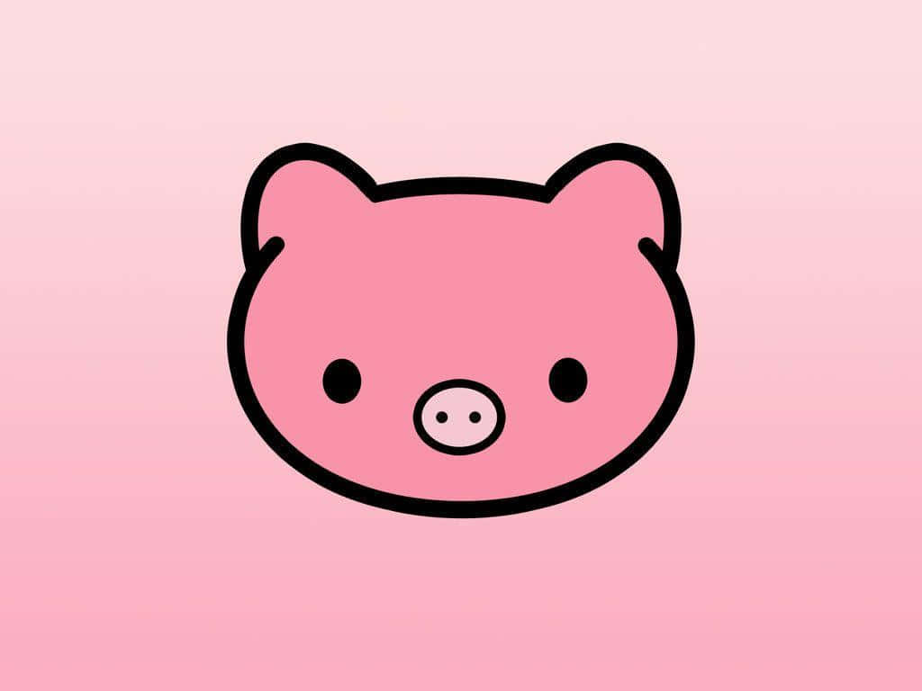 Piggy 桌布 壁紙 — 一個可愛的粉紅色卡通豬臉，帶有黑色輪廓和簡單特徵，居中在柔和的漸變粉紅色背景上。