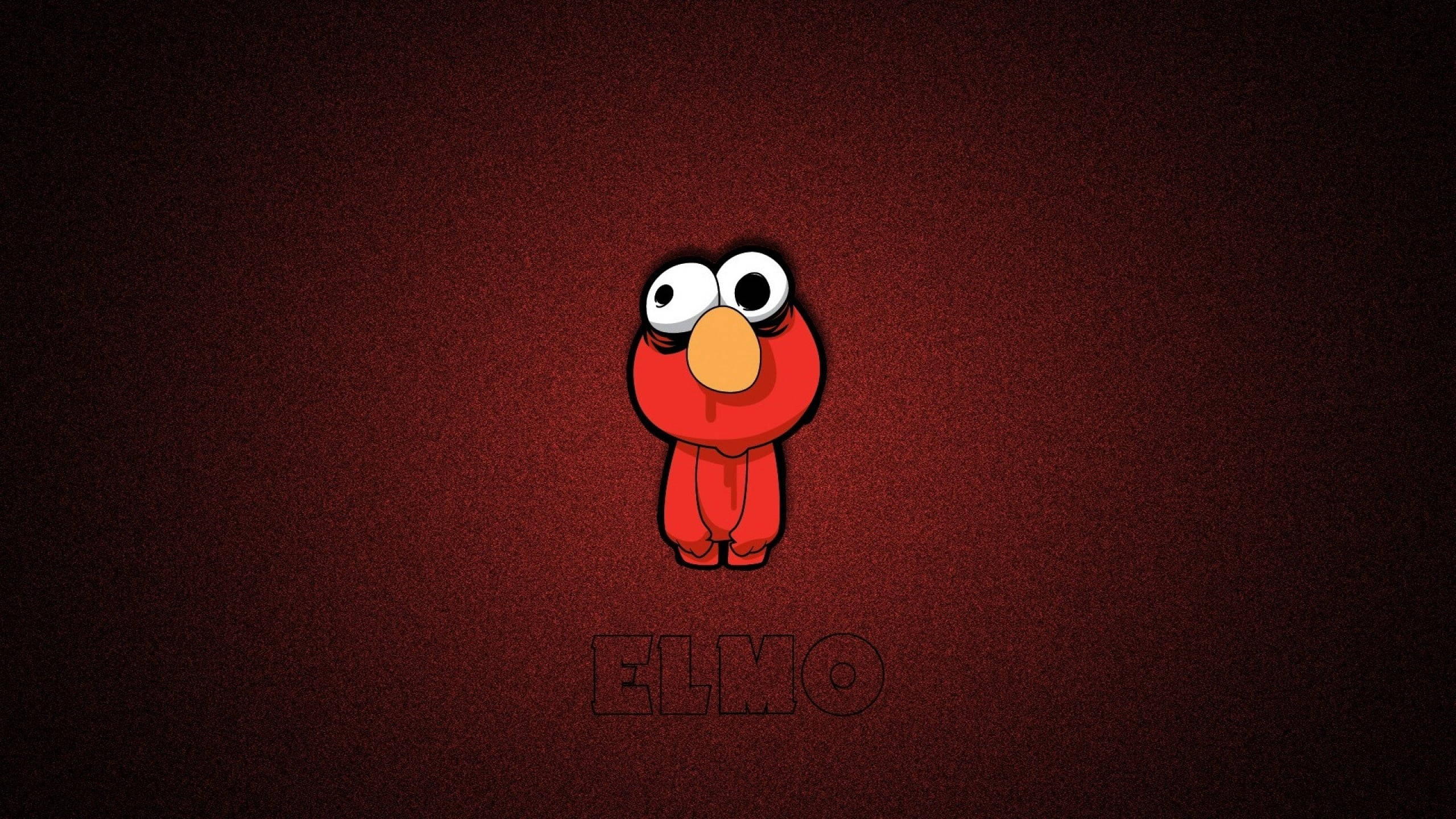 Elmo 桌布 壁紙 — 一個可愛的紅色卡通 Elmo 居中站立，背景是帶紋理的深紅色，他的名字隱約在下方。