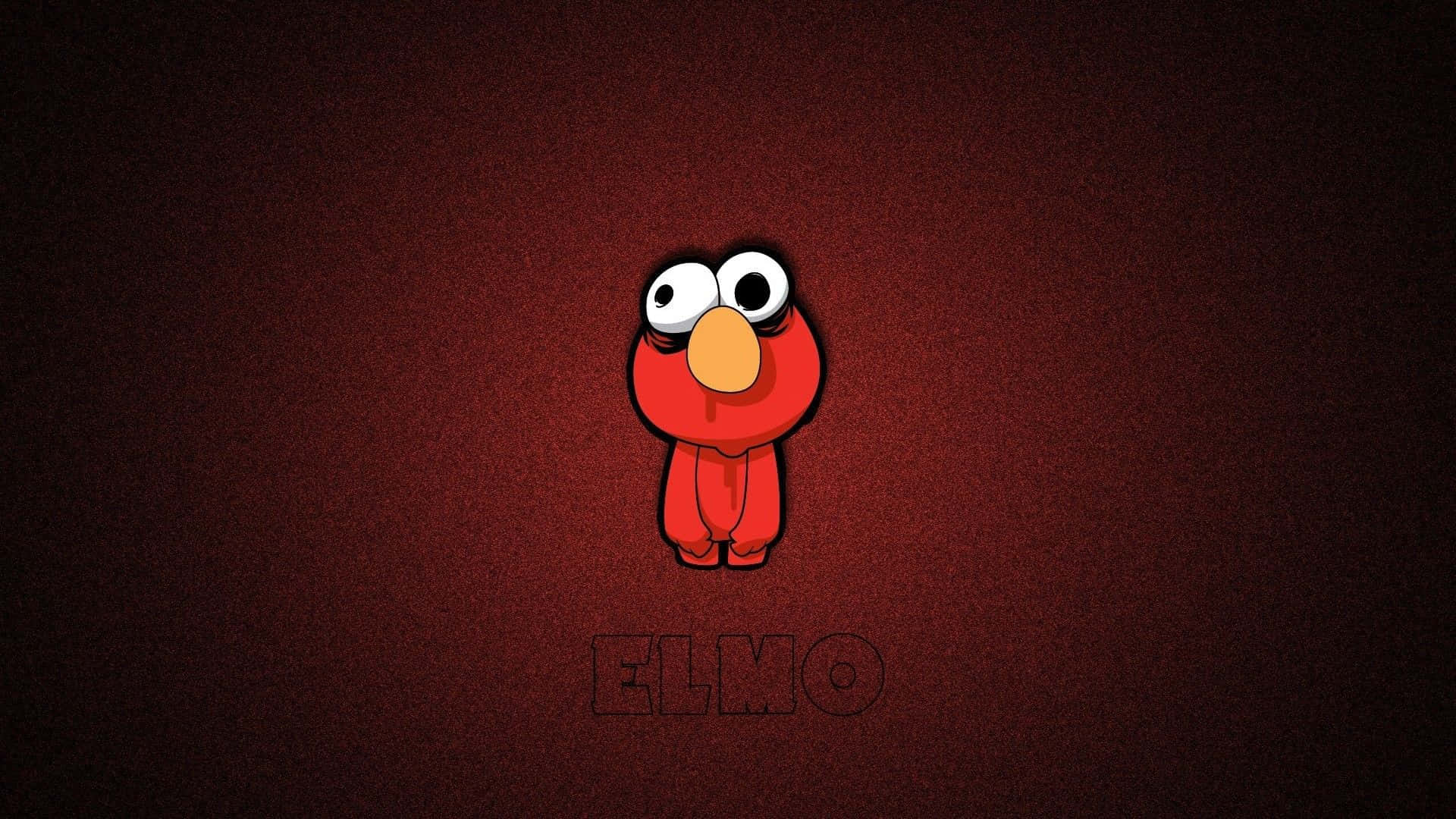 餅乾怪獸 桌布 壁紙 — 一個可愛的紅色卡通 Elmo 站在深色紋理紅色背景中央，他的名字隱約出現在下方。