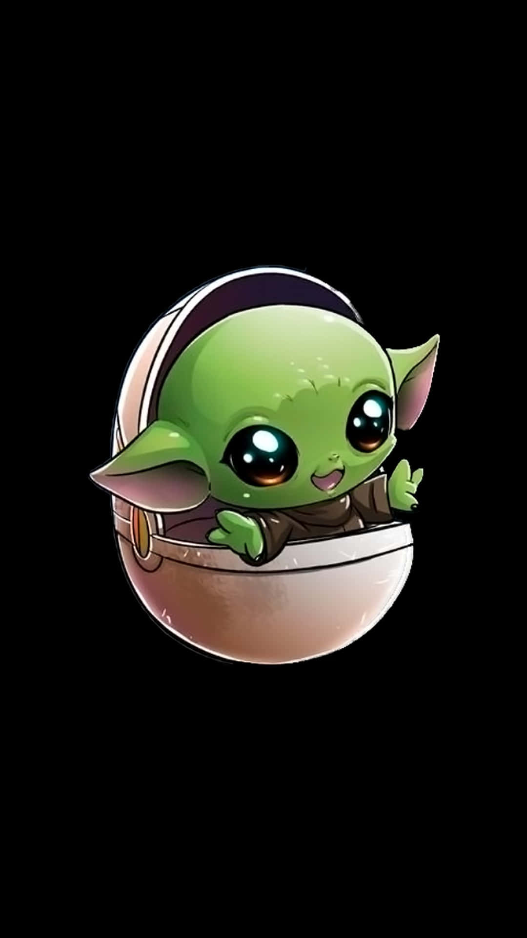 一個開心的 Baby Yoda 從圓形容器中探出頭來。 — 尤達寶寶 壁紙