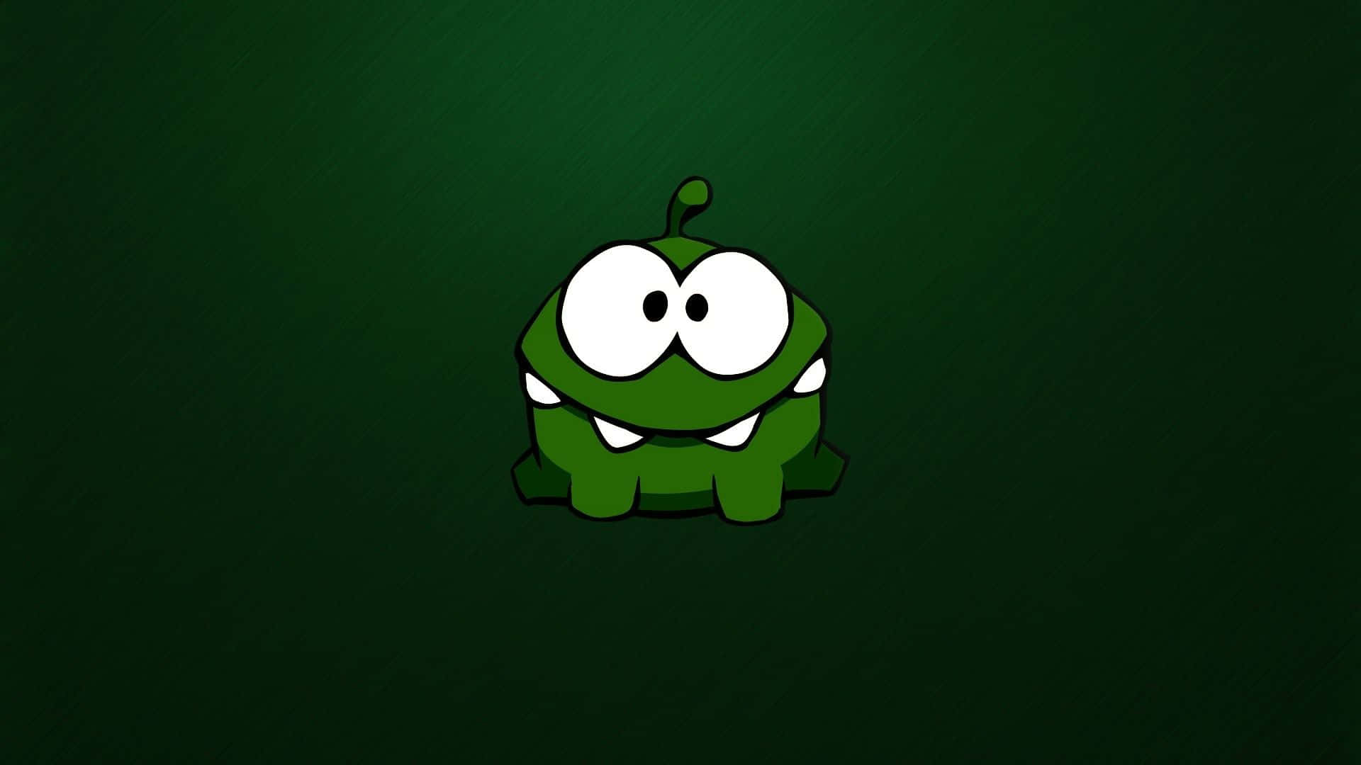 Cute Green 桌布 壁紙 — 一個可愛的綠色卡通角色，有大大的白色眼睛和尖銳的牙齒，坐在深綠色紋理背景的中央。