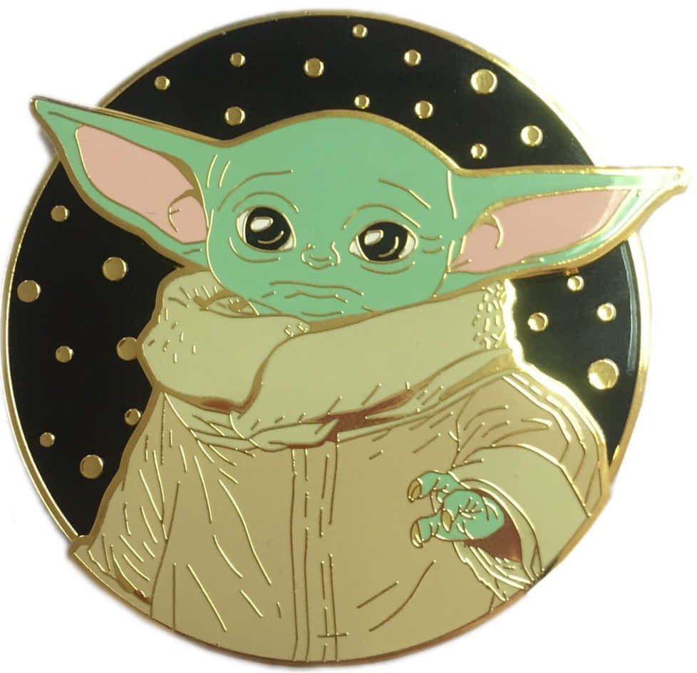 Star Wars Profile 桌布 壁紙 — 一個可愛的綠色尤達寶寶別針，有大耳朵和圍巾，背景是黑色星空。