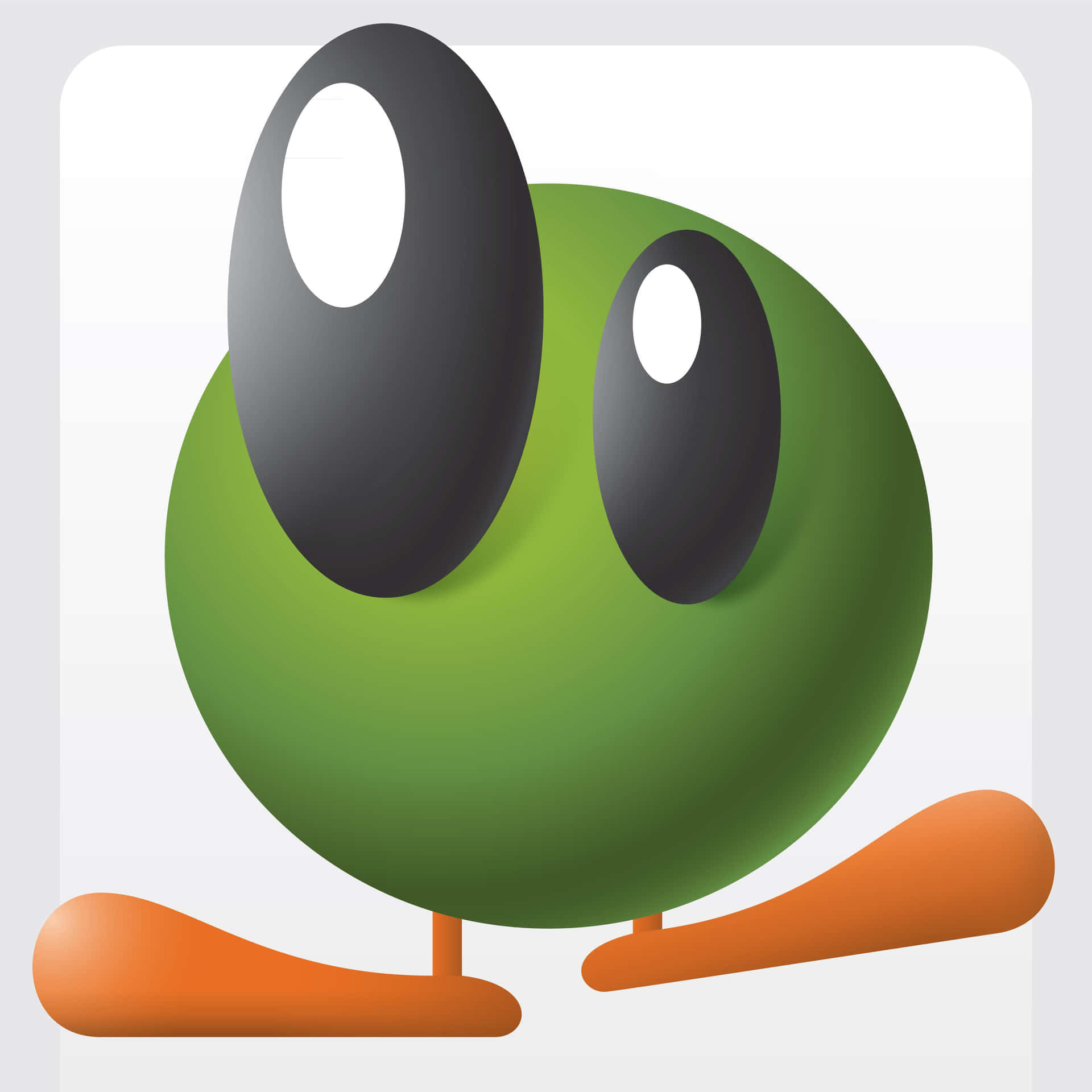 Xbox 360 Gamer 桌布 壁紙 — 一個可愛的綠色球形角色，有著超大的黑色眼睛和橙色腳，站在純白色背景前。