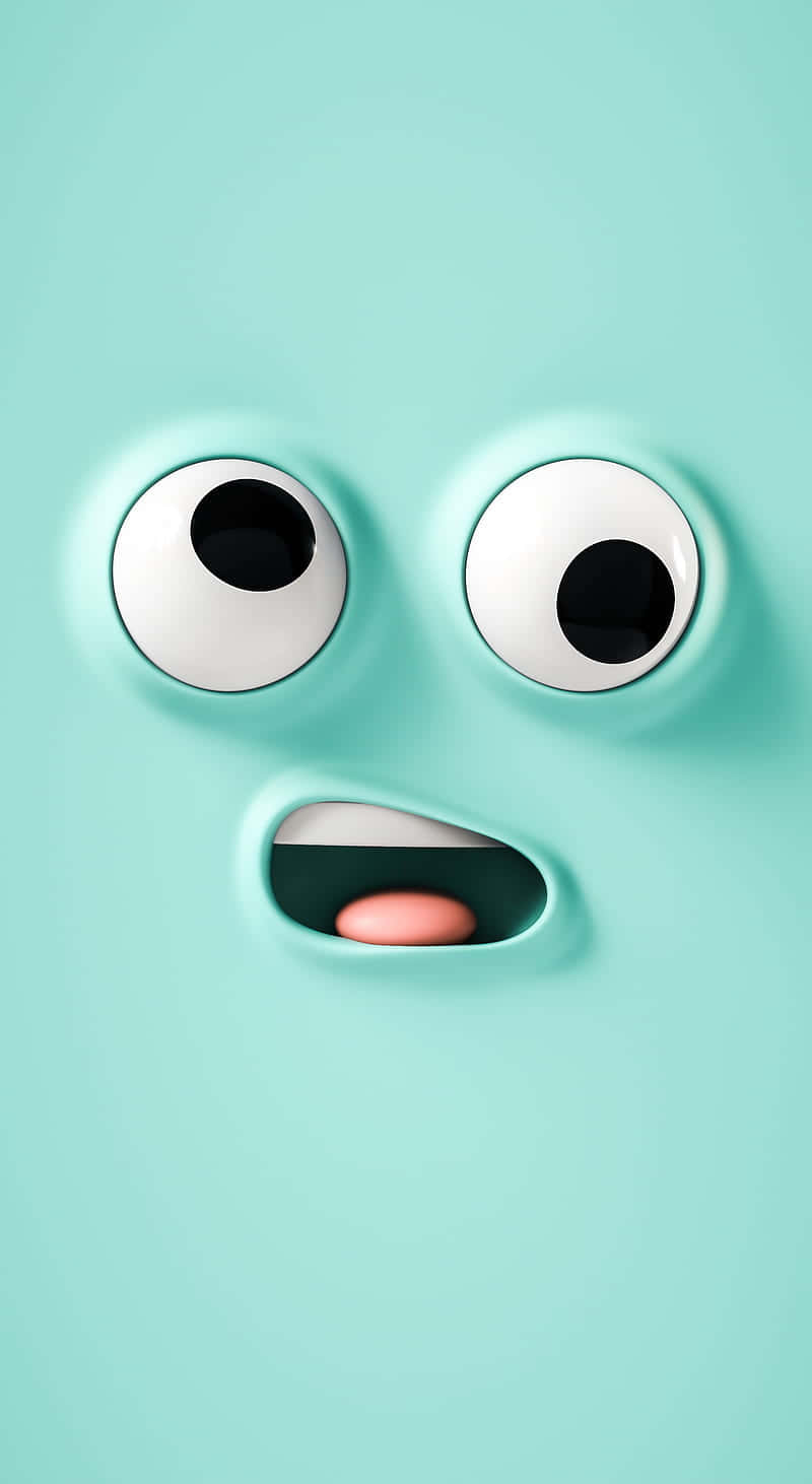 Funny Cartoon iPhone 桌布 壁紙 — 一個可愛的薄荷綠色卡通角色，有著大大的凸眼和驚訝張開嘴巴的表情。