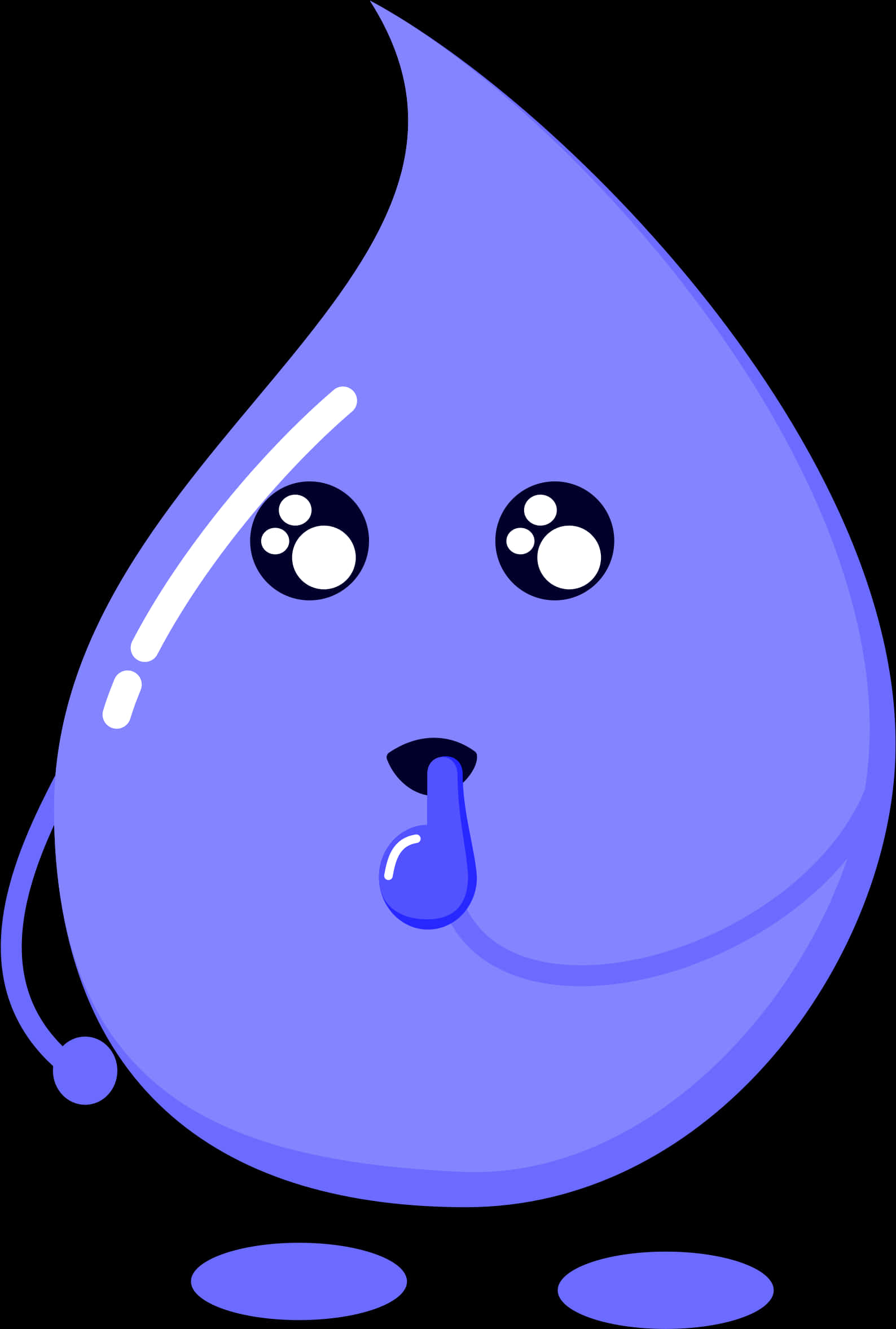 Water Droplet 桌布 壁紙 — 一個可愛的藍色卡通水滴角色，有大眼睛和伸出舌頭，背景為黑色。