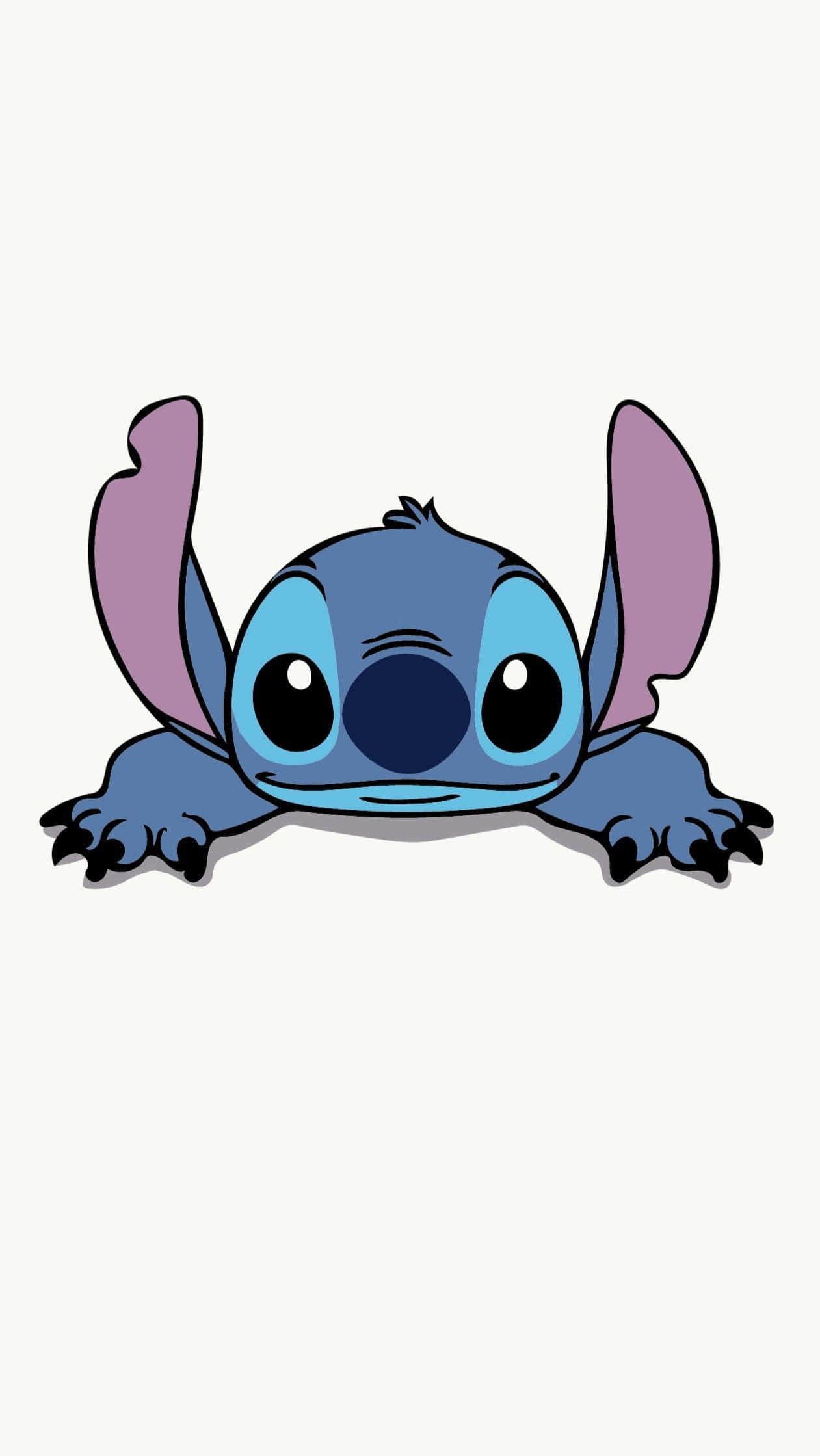 Stitch 桌布 壁紙 — 一個可愛的藍色外星人，有大眼睛和紫色耳朵，帶著好奇的表情從邊緣偷看。