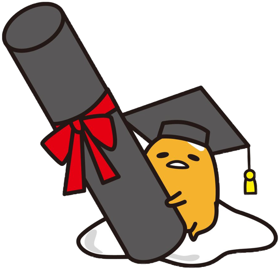 蛋黃哥 桌布 壁紙 — 一個可愛的黃色Gregory角色戴著畢業帽，擁抱一個綁著紅色蝴蝶結的文憑卷軸。