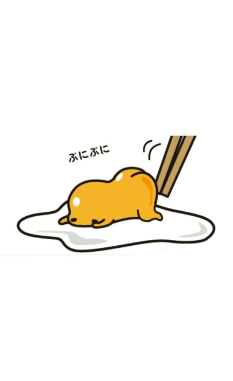 Gudetama Phone 桌布 壁紙 — 一個可愛的黃色卡通雞蛋角色仰臥在白色蛋白中，被筷子輕輕戳著。