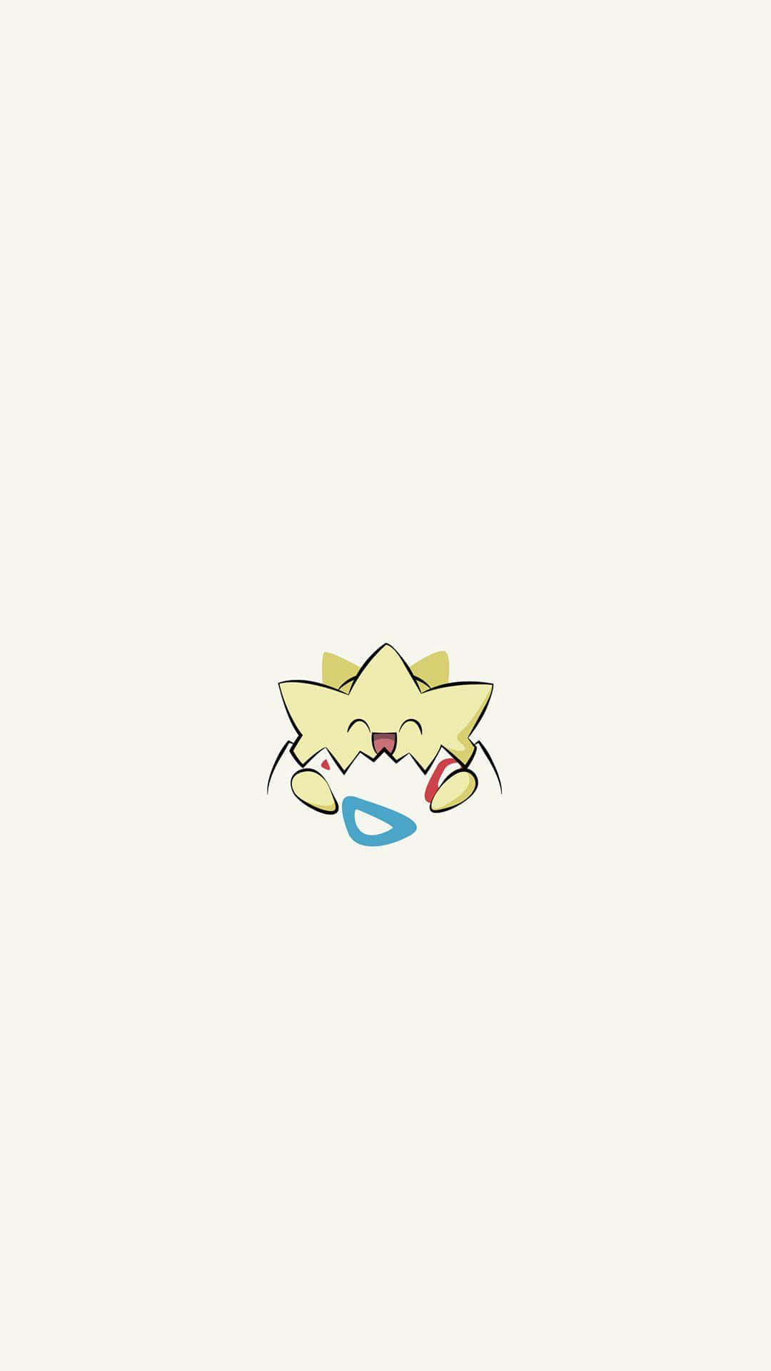 Pokémon 手機 桌布 壁紙 — 一個可愛的黃色星形動漫角色，閉著眼睛，帶著藍色奶嘴，在純米白色背景上微笑。