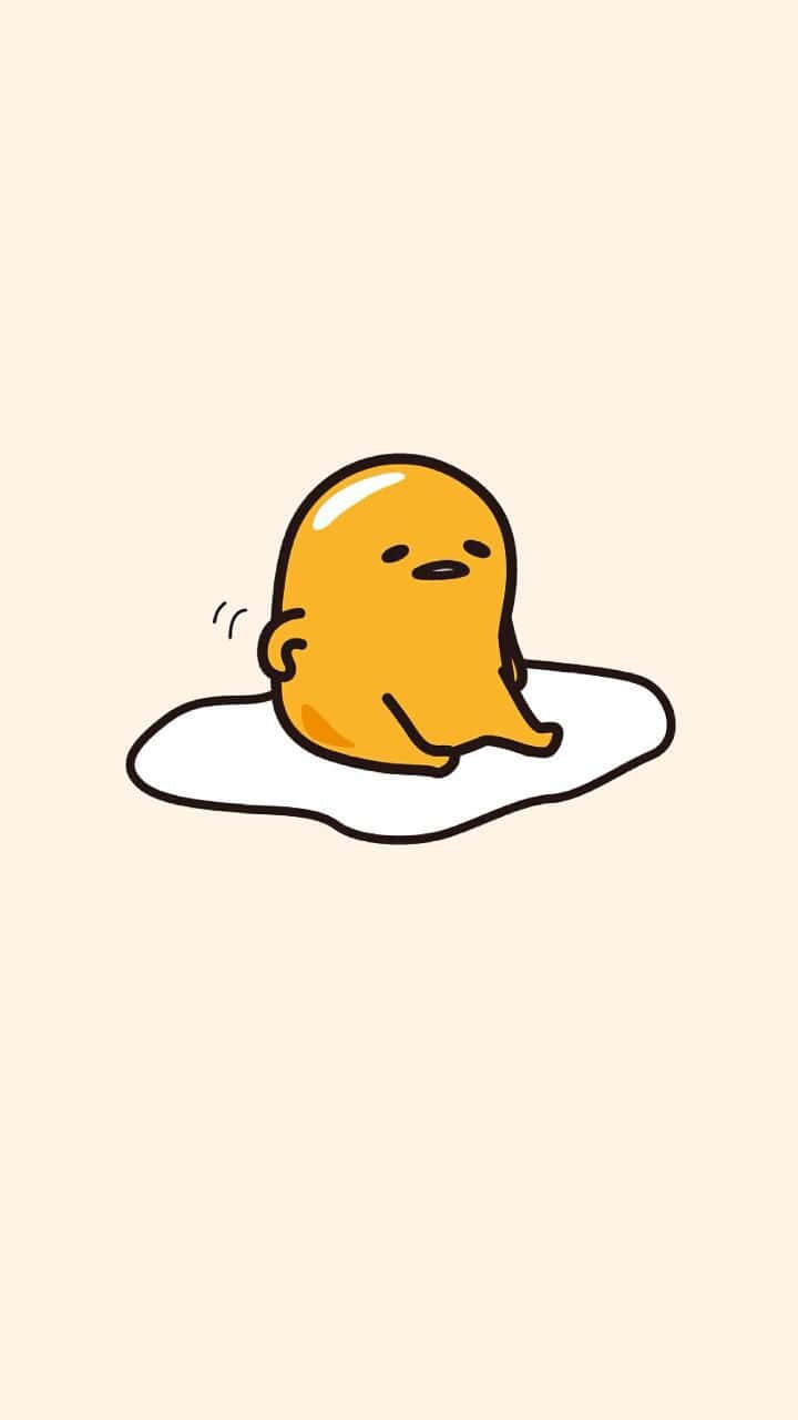 Gudetama Phone 桌布 壁紙 — 一個可愛的黃色軟糖狀角色平靜地坐在白色雲朵上，背景是柔和的米色。