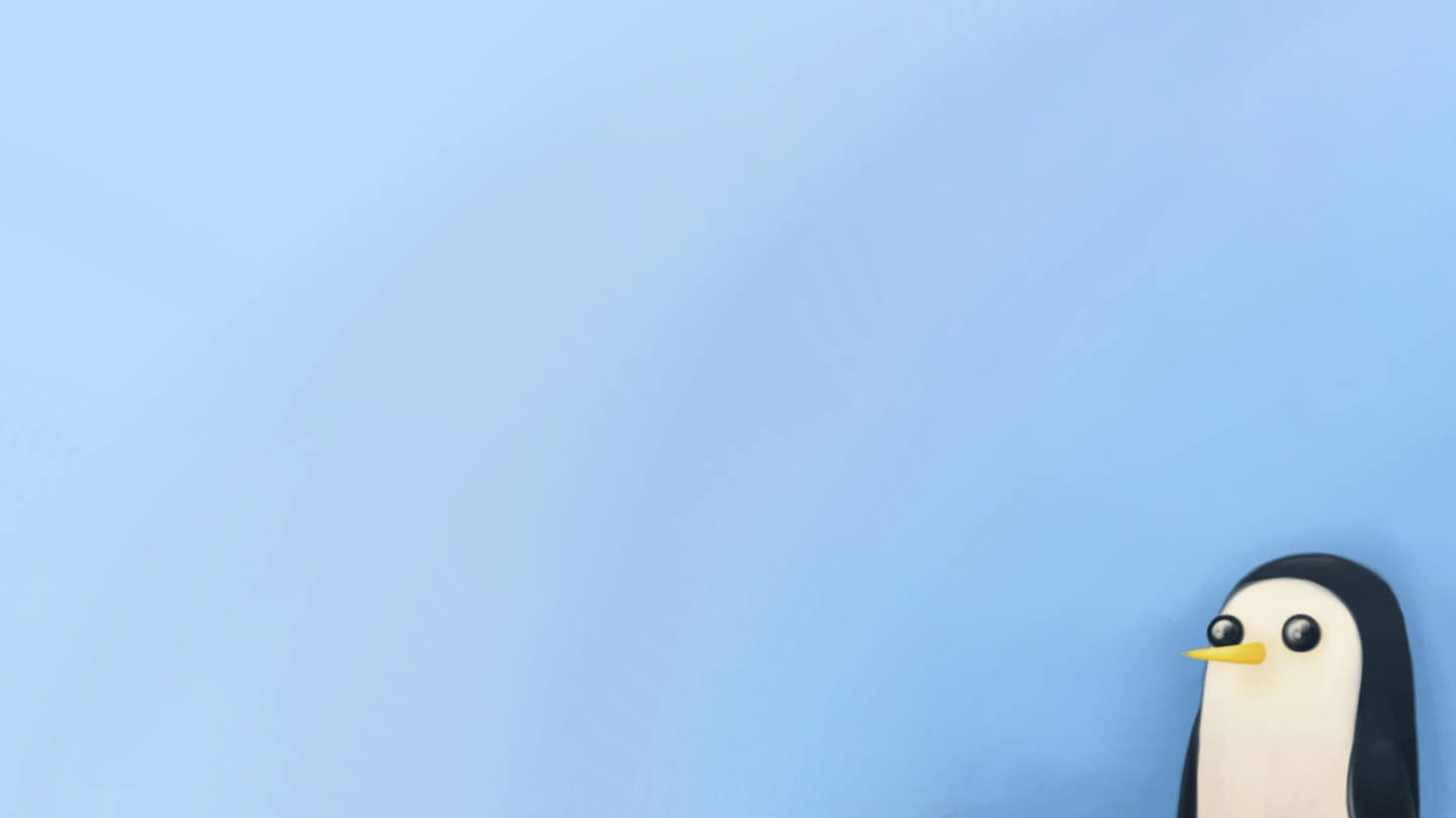 adventure 桌布 壁紙 — 一個可愛的黏土風格企鵝公仔從右下角探出頭來，背景是柔和的漸變藍色。