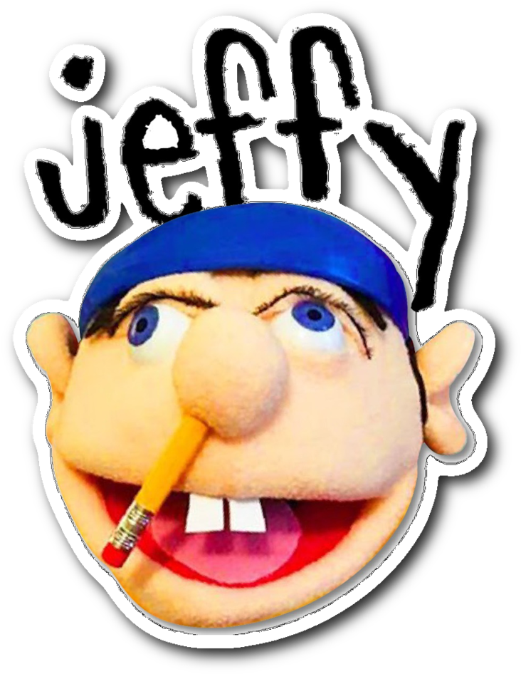 Jeffy 桌布 壁紙 — 一個名為 Jeffy 的卡通木偶角色，戴著藍色頭巾，嘴裡叼著鉛筆，背景為黑色。