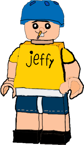Jeffy 桌布 壁紙 — 一個名為 Jeffy 的卡通風格方塊人物，戴著藍色頭盔，穿著黃色襯衫，嘴裡叼著一根煙。