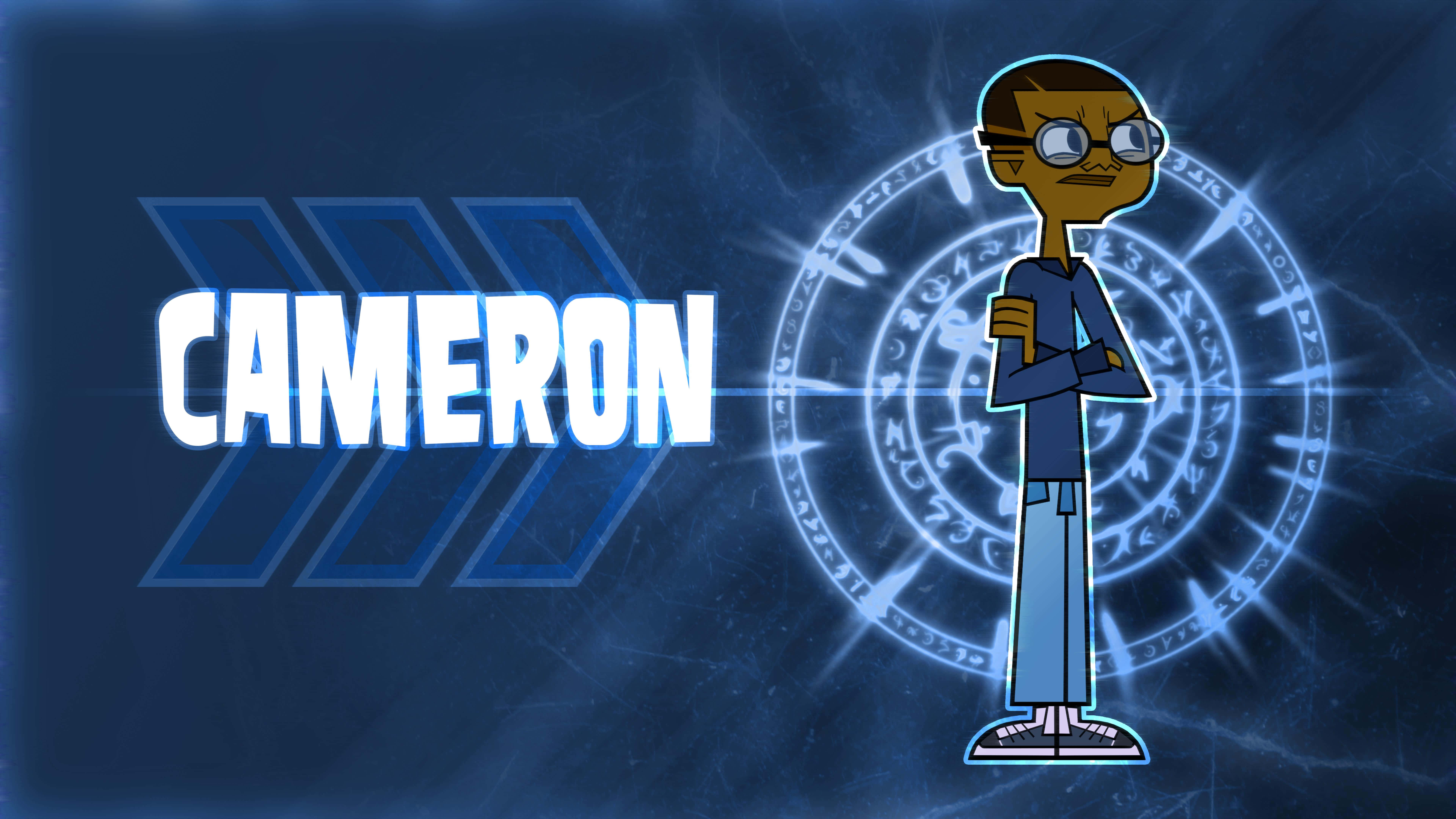 total drama 桌布 壁紙 — 一個名為Cameron的卡通角色自信地站在一個發光的魔法圓圈前，背景是深藍色的數位背景。
