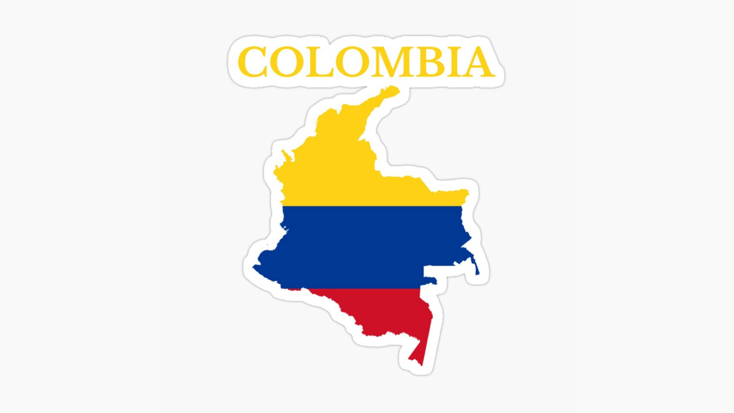 Colombia Flag 桌布 壁紙 — 一個哥倫比亞形狀的貼紙，填充了其國旗顏色黃色、藍色和紅色，上方有「Colombia」字樣。