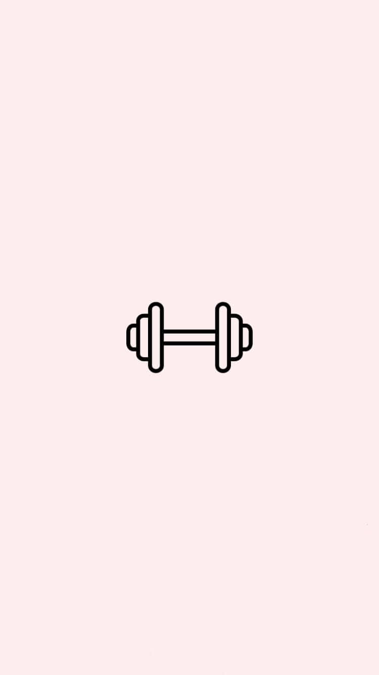 Cute Workout 桌布 壁紙 — 一個啞鈴的極簡黑色線條圖案，置中於柔和的粉紅色背景上。