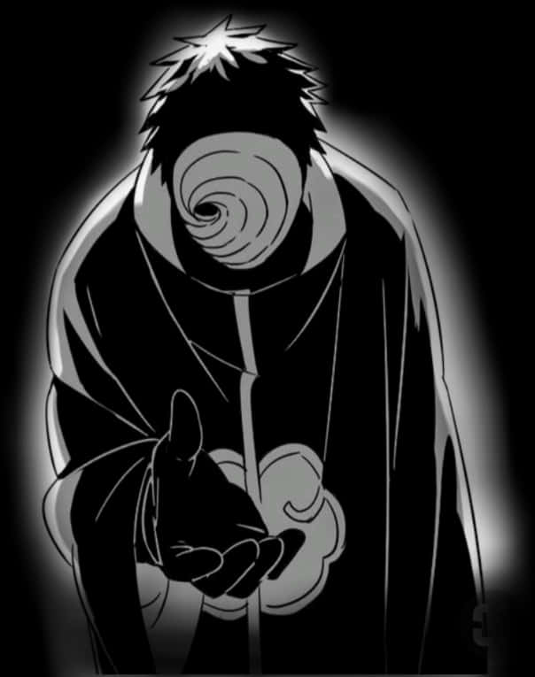 動漫 桌布 壁紙 — 一個單色動漫人物，帶有螺旋眼和雲朵符號，在黑暗背景中伸出手。