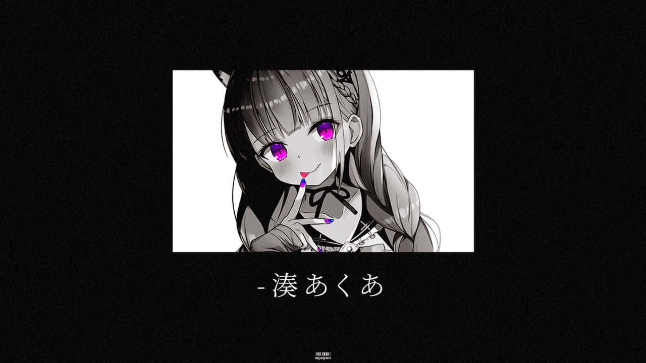 動漫女孩 桌布 壁紙 — 一個單色動漫女孩，擁有引人注目的紫色眼睛和貓耳，在純白背景上頑皮地眨眼。