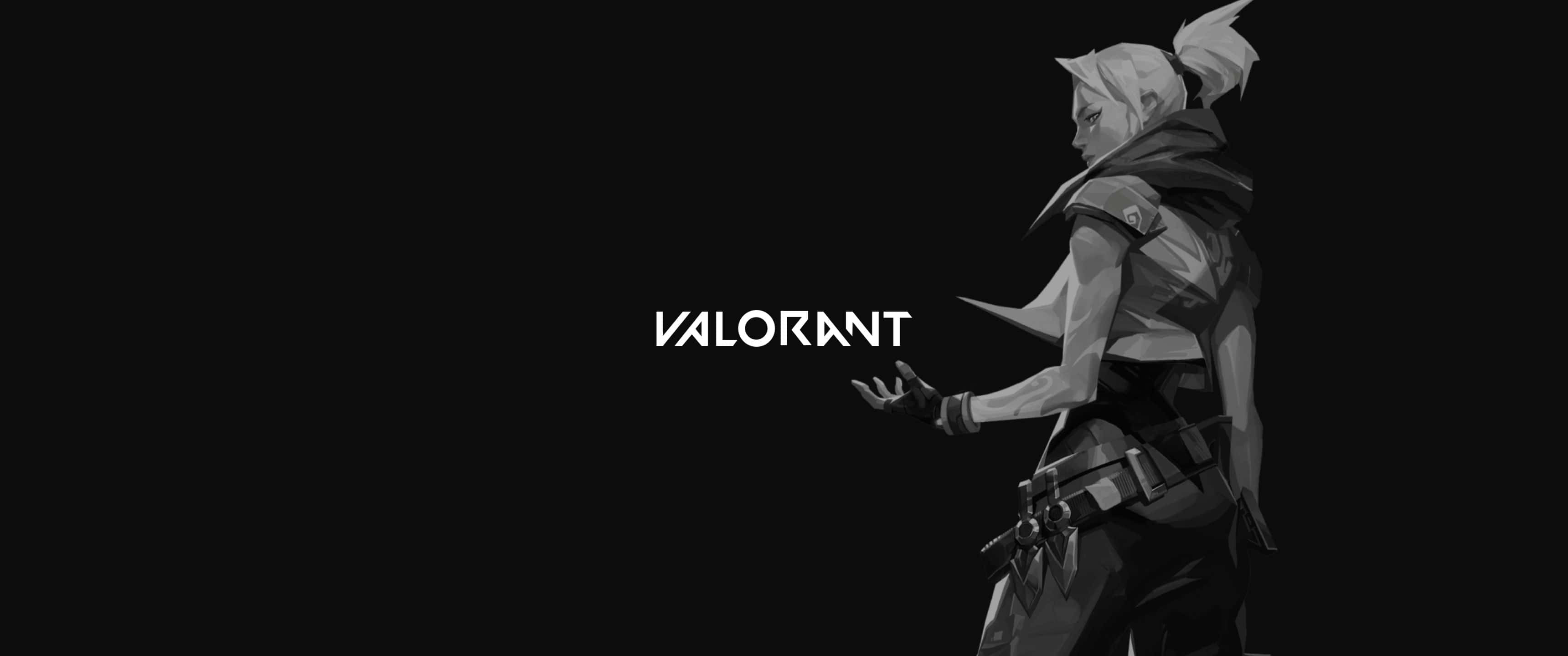 電玩遊戲 桌布 壁紙 — 一個單色風格的Valorant角色站在黑色背景前，並顯示遊戲標題。