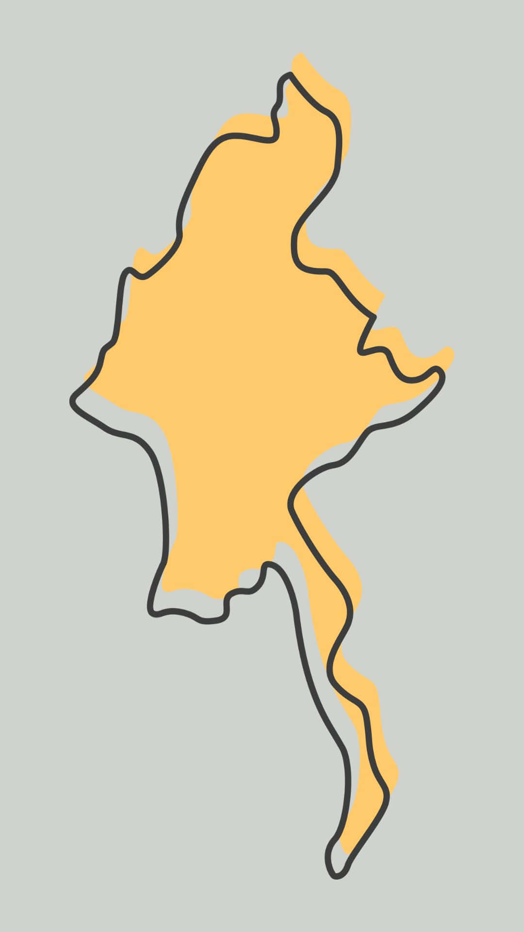 Map 桌布 壁紙 — 一個國家的極簡黃色剪影，帶有黑色輪廓，背景為淺灰色。