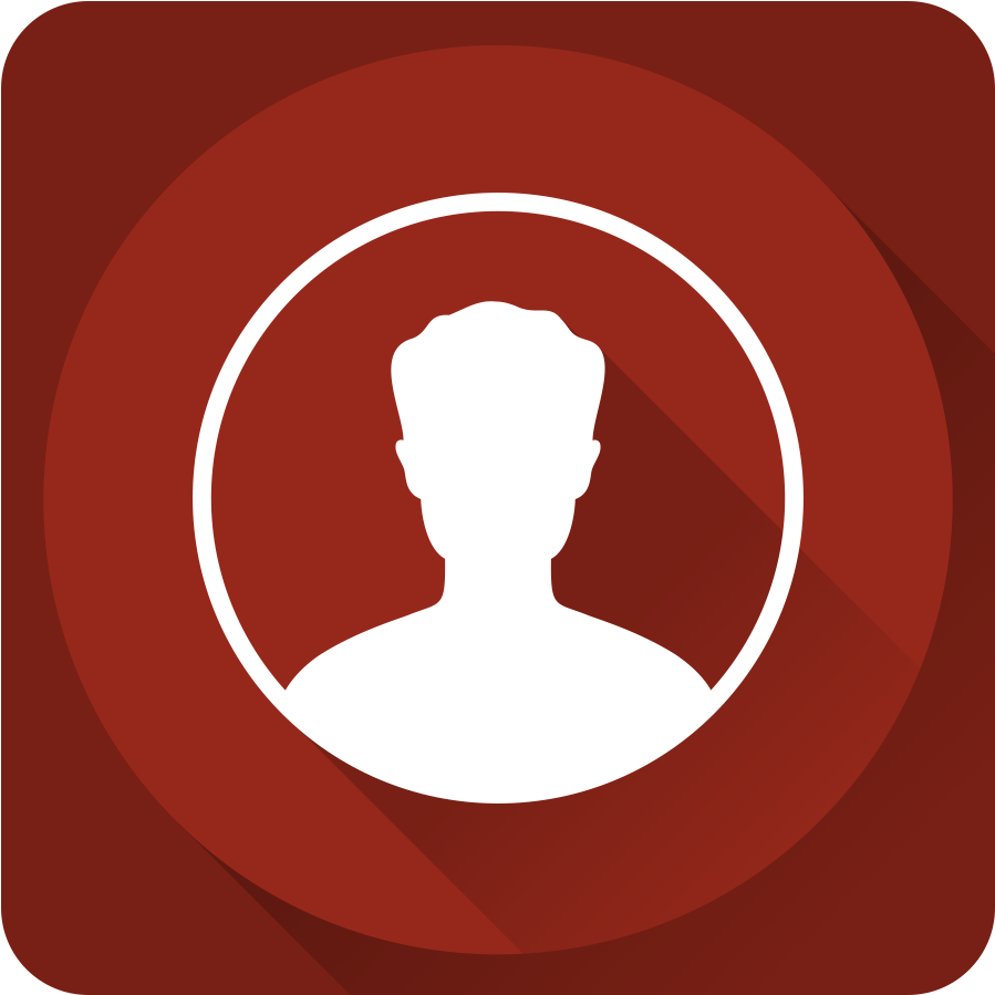 Contact Icon 桌布 壁紙 — 一個圓圈內極簡風格的白色用戶個人資料剪影，背景為漸變紅色並帶有長陰影。