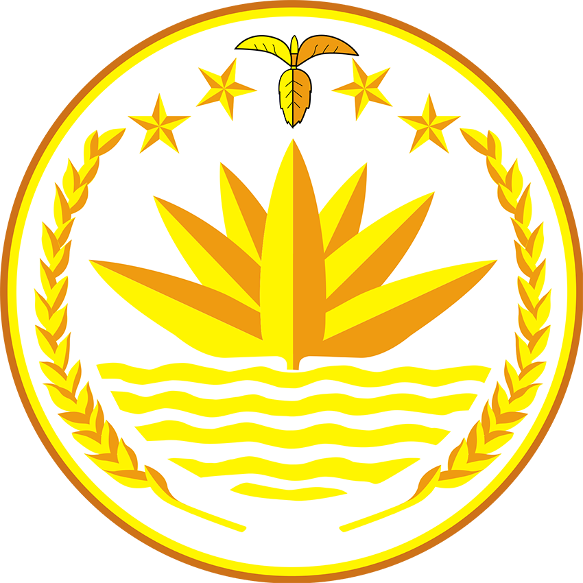 Emblem 桌布 壁紙 — 一個圓形徽章，中央有一朵黃色蓮花從波浪狀的水中升起，周圍環繞著月桂花環和五顆星，頂部有一個多葉的嫩芽。