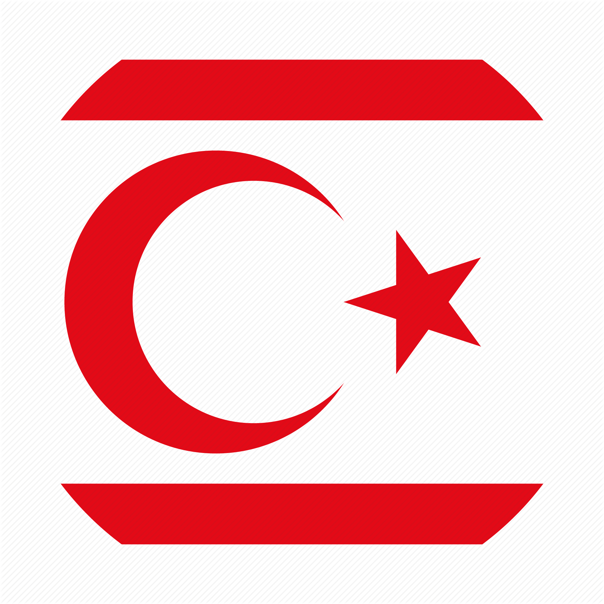 Cyprus 桌布 壁紙 — 一個圓形徽章展示土耳其國旗，白色和紅色條紋上有紅色新月和星星，背景為黑色對角條紋。