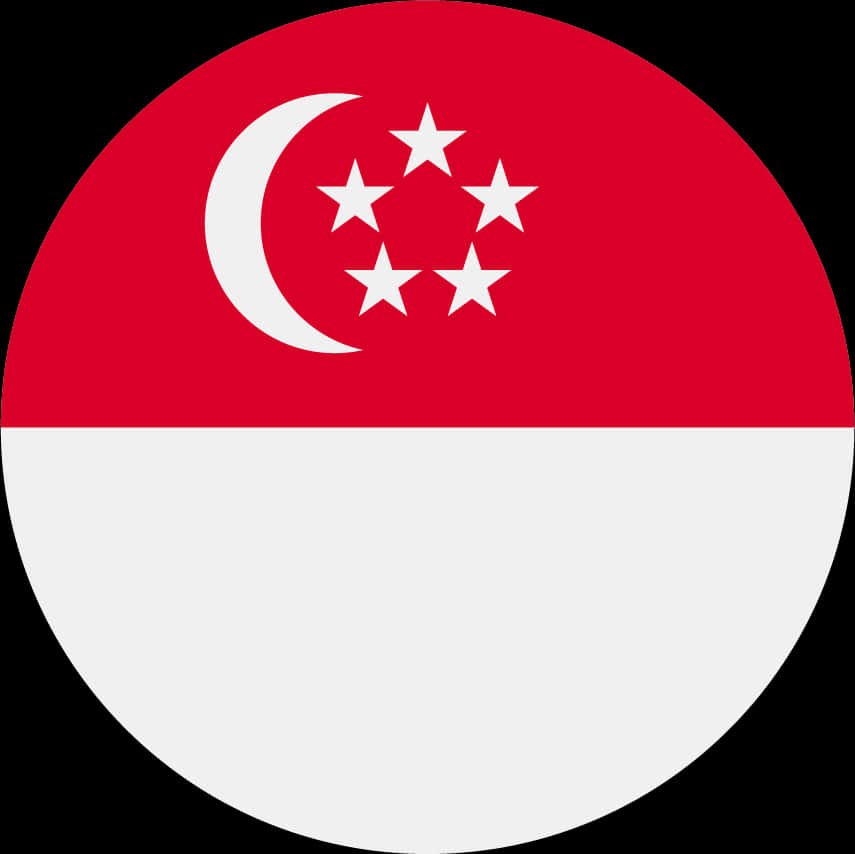 Flag 桌布 壁紙 — 一個圓形徽章展示新加坡國旗，上半部為紅色，帶有白色新月和五顆星，下半部為白色。