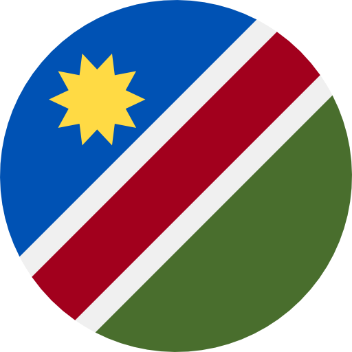 Namibia 桌布 壁紙 — 一個圓形徽章展示納米比亞國旗，帶有藍、綠、紅、白條紋和一個黃色太陽。