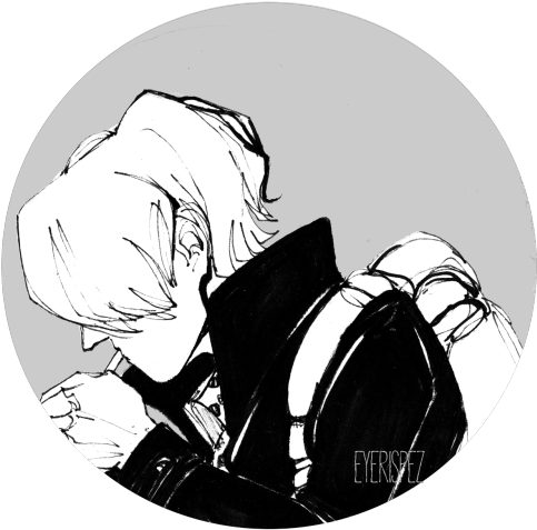 Sanji 桌布 壁紙 — 一個圓形框架內，一個頭髮凌亂的年輕男子低頭沉思的單色動漫風格素描。